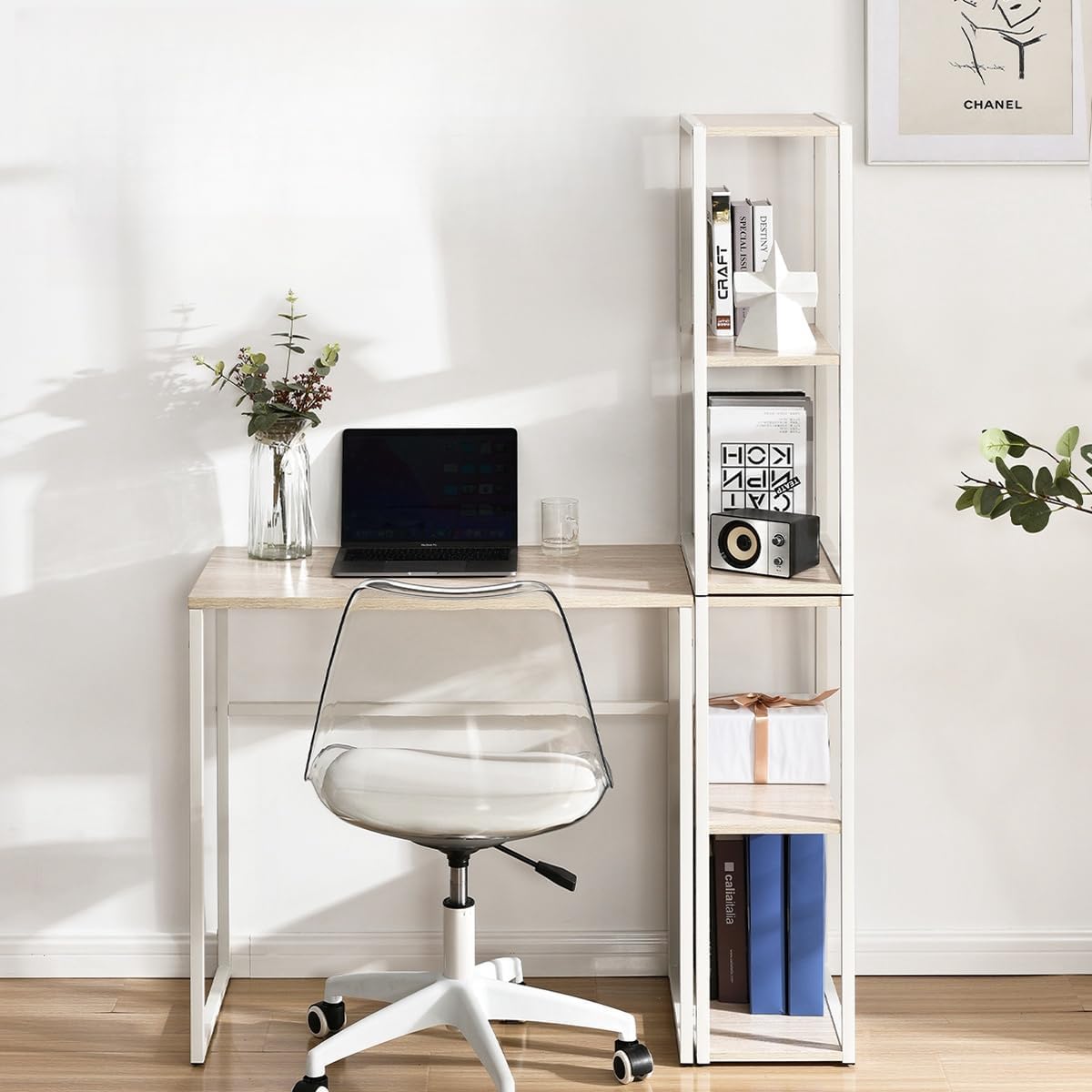 Amazon | パソコンデスク 机 収納ラック付き デスク L字 ワーク 棚