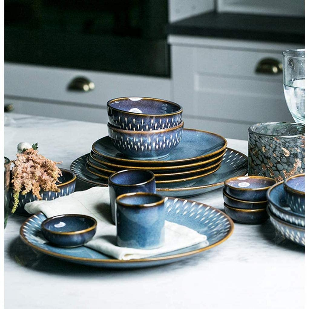 Amazon.co.jp: 陶器食器、シックなブルーパターンの磁器ディナーセット