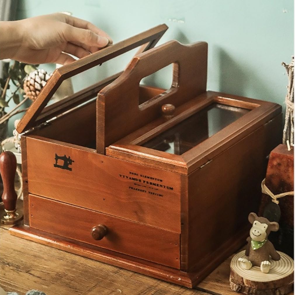 Amazon | MAKETOMONEY 裁縫箱 レトロな木製ソーイングバスケット 裁縫