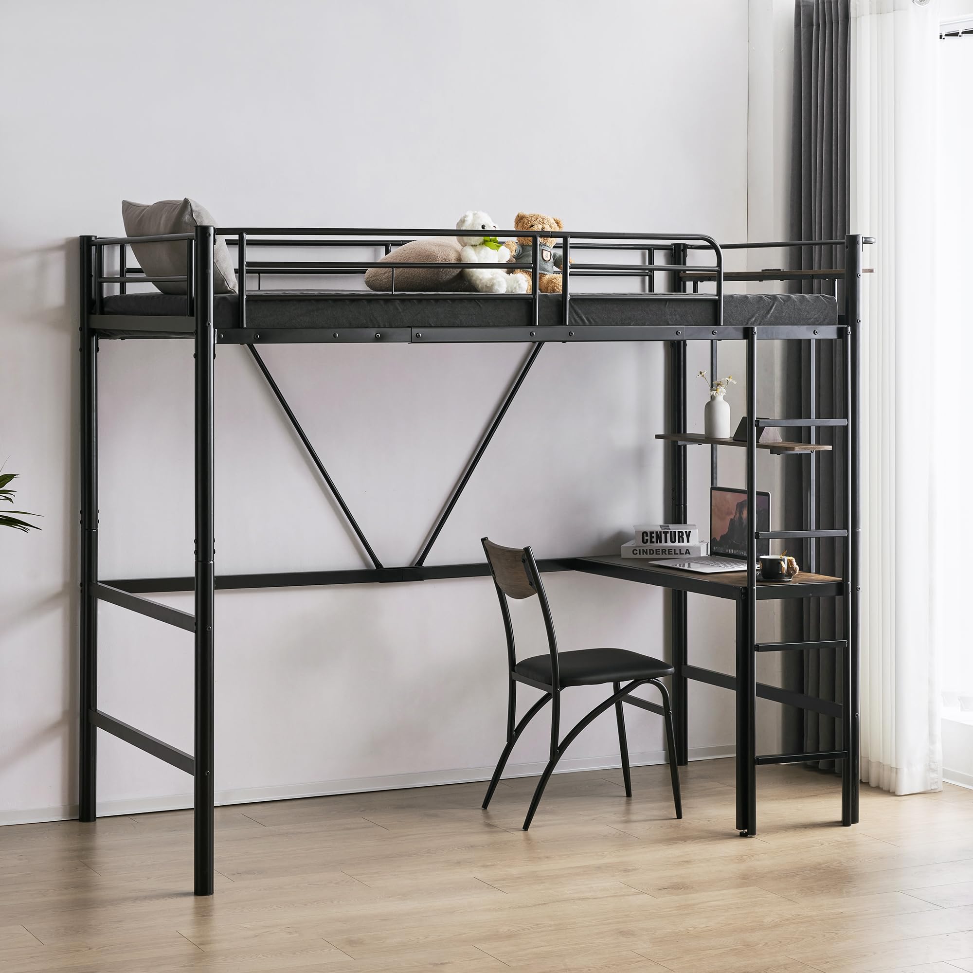 Amazon｜ロフトベッド 机付き パイプベッド シングル 木 デスク付き