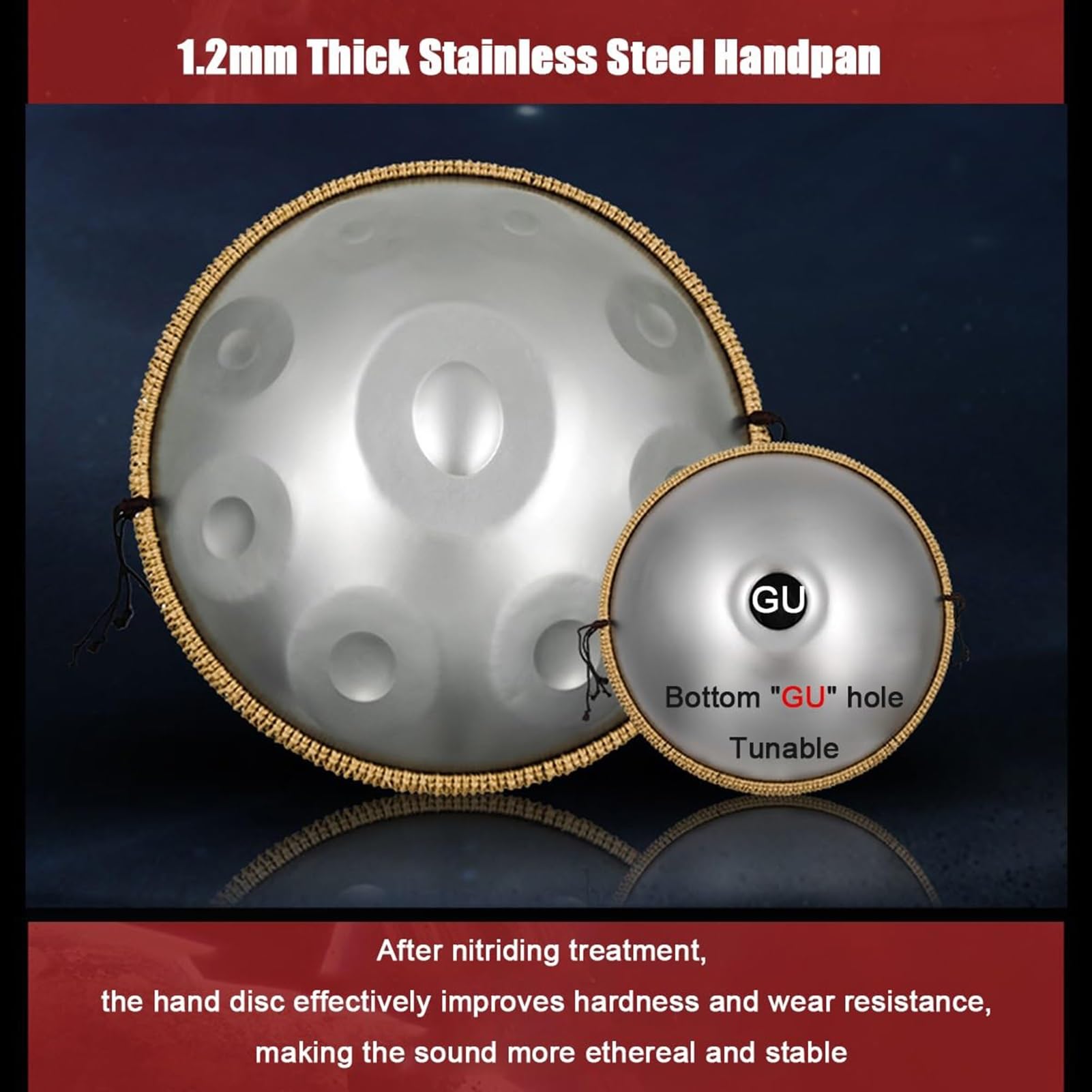 Amazon | ハンドパンドラム スチールハンドパン、9/10/12ノートハンド