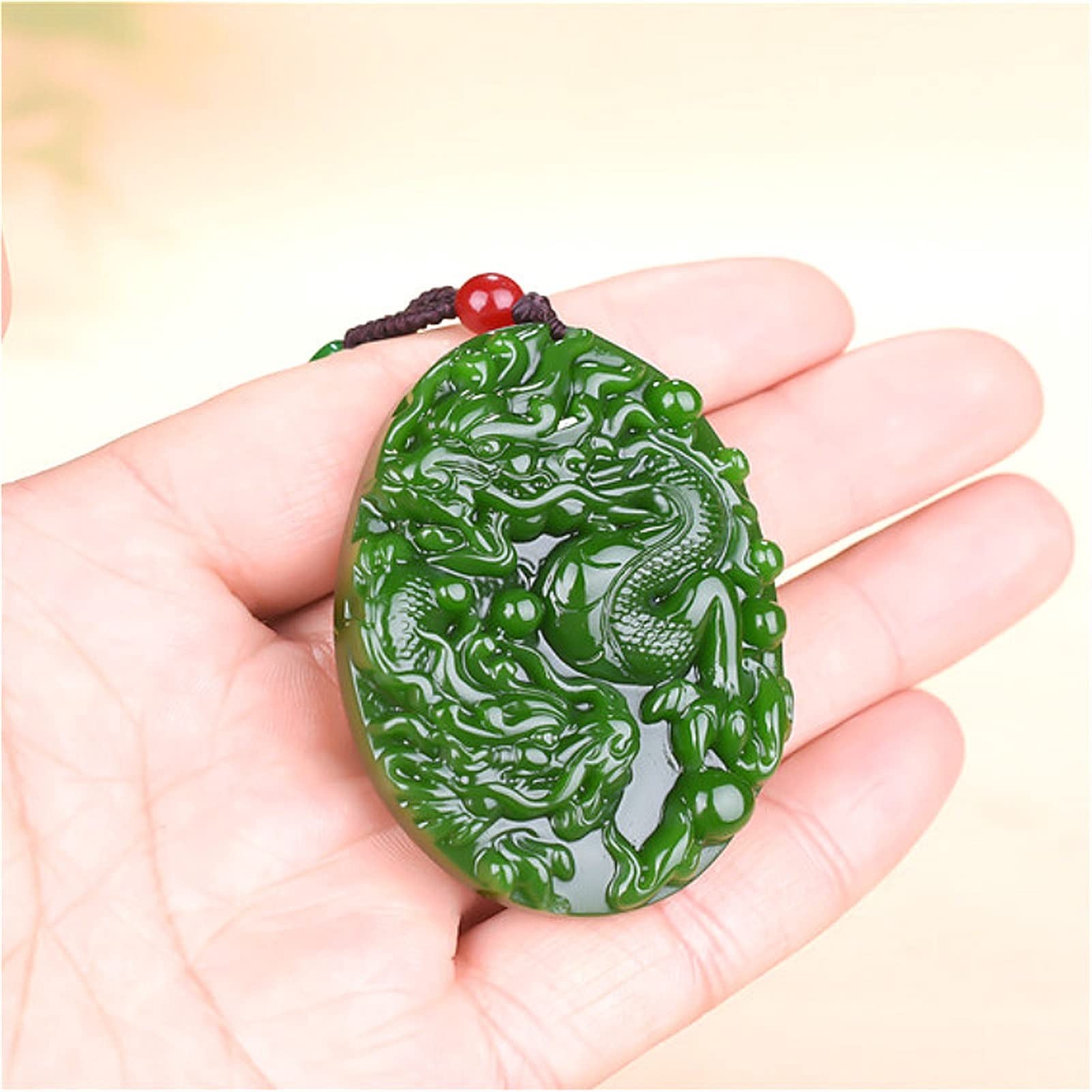 Amazon.co.jp: ドラゴン自然緑の翡翠ペンダントネックレス中国の手の