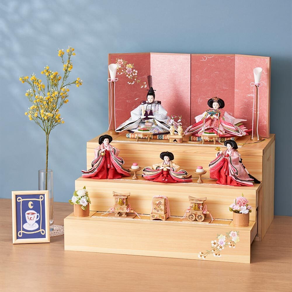 Amazon | 久月official 雛人形 収納三段 親王官女飾り 銘木シリーズ 檜