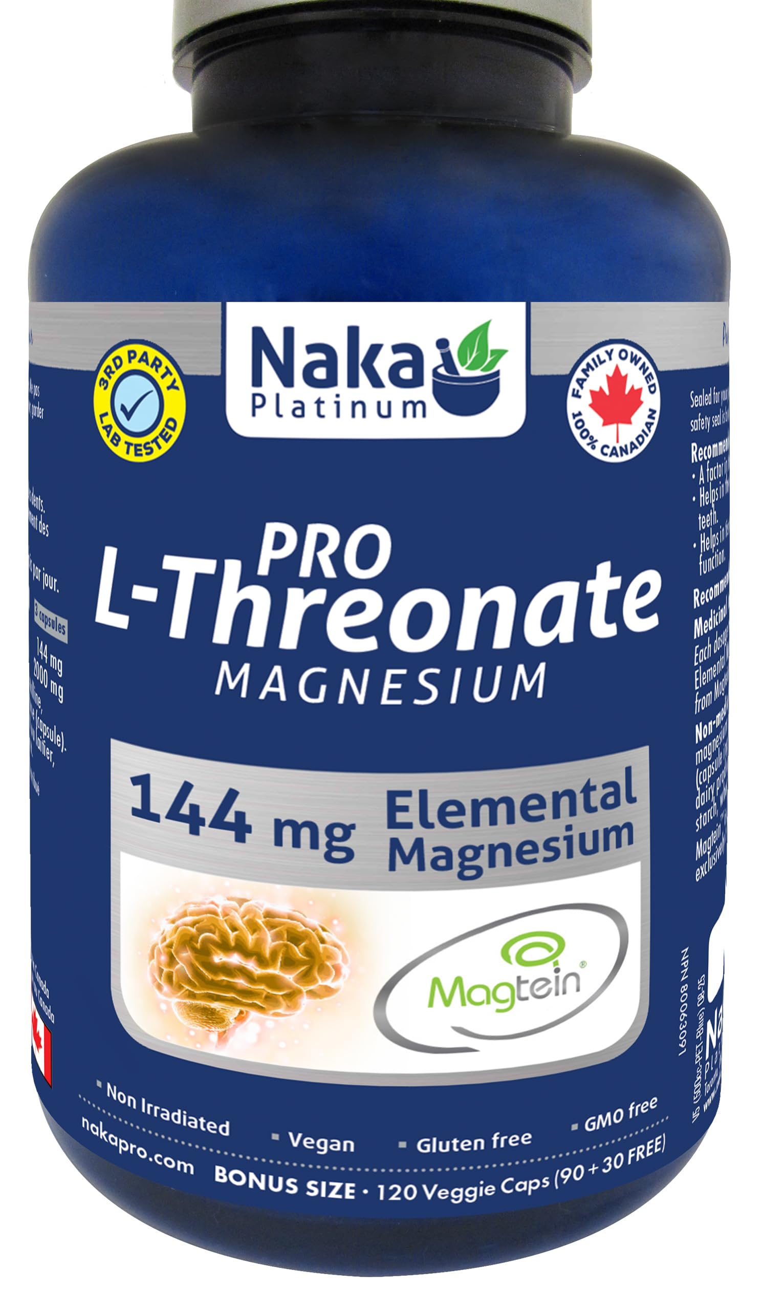 Naka Platinum Magnesium L-Threonate Magtein, 144mg Elemental