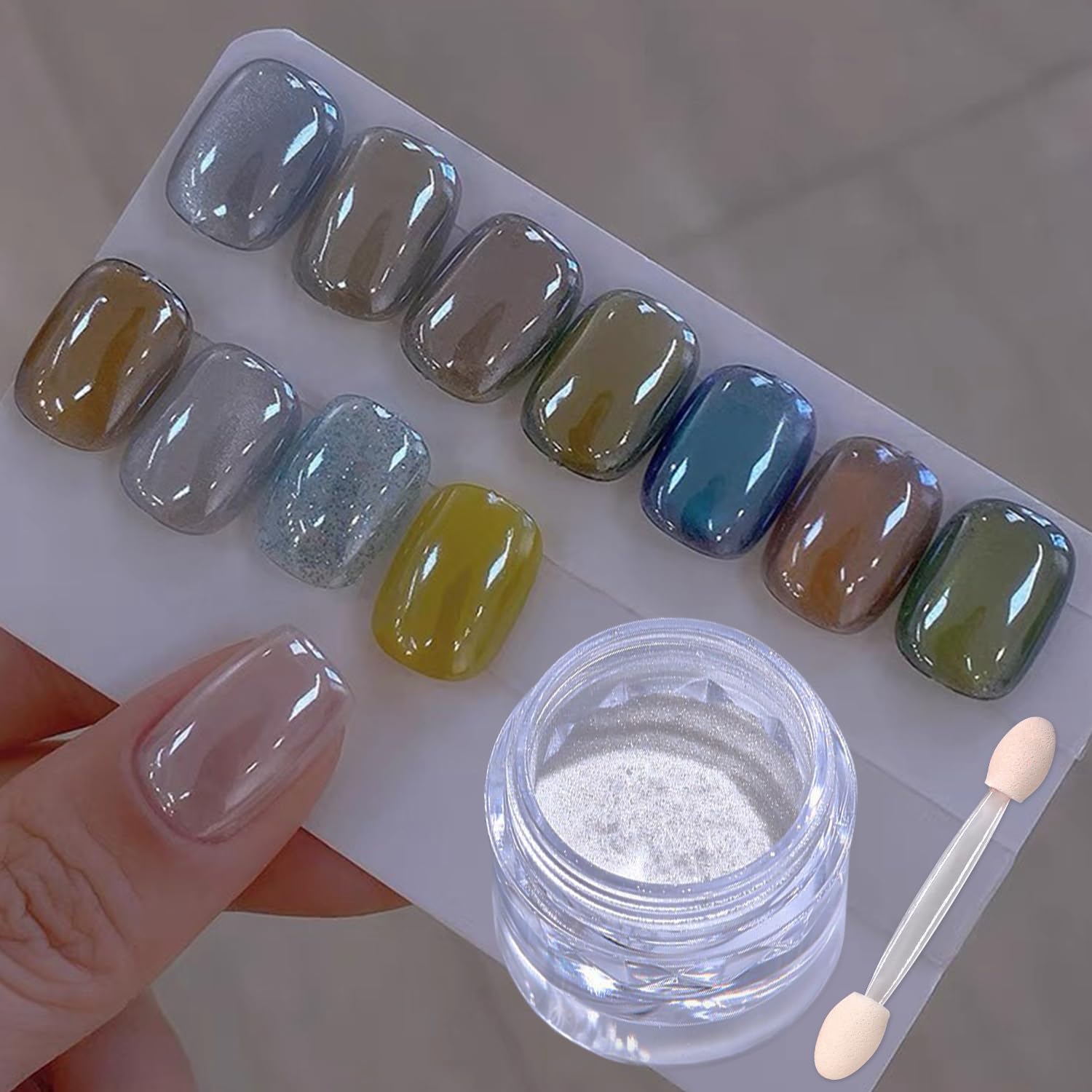 Amazon | オーロラパウダー ネイル 透明なハイライト ジェルネイル