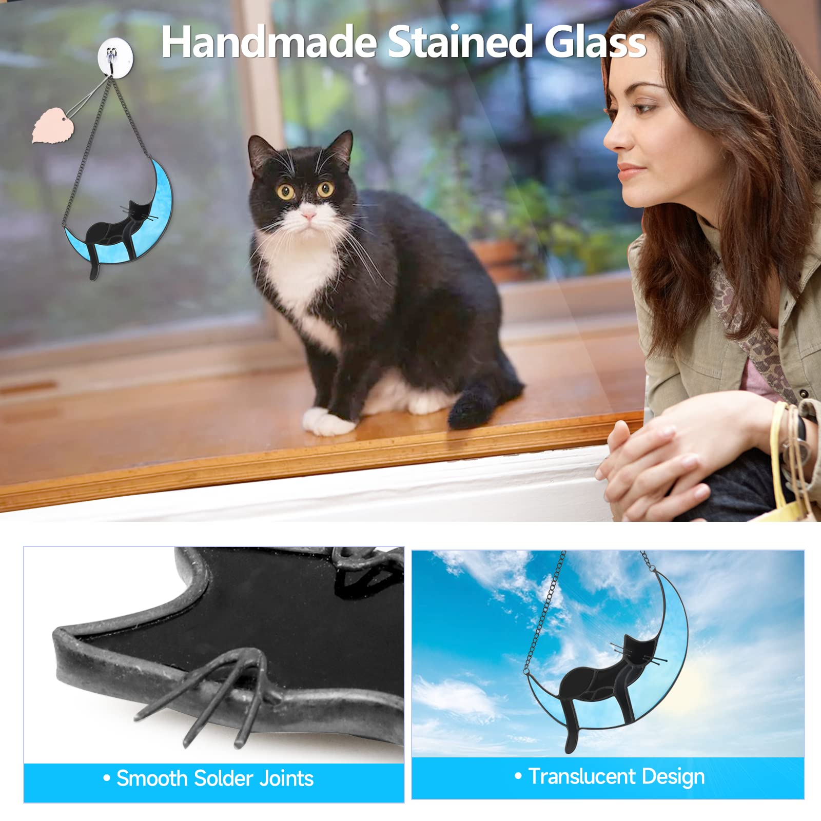 Amazon.co.jp: ステンドグラス 猫 月 装飾 ハンドメイド スリーピング