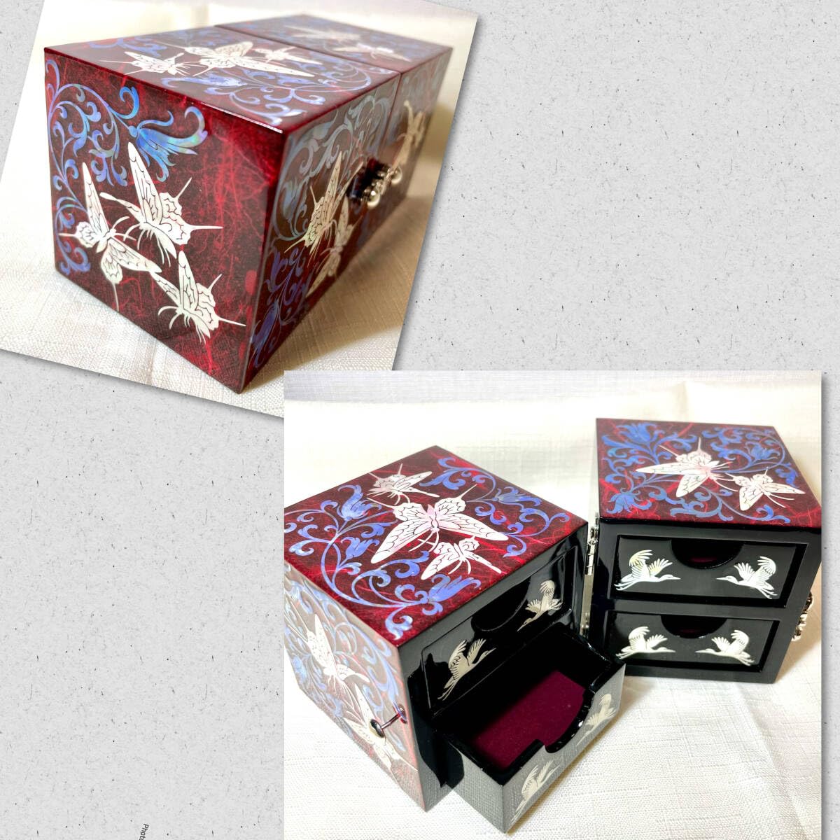 Amazon.co.jp: 極 韓国 螺鈿細工 螺鈿漆器 双子宝石箱ミニ ジュエリー