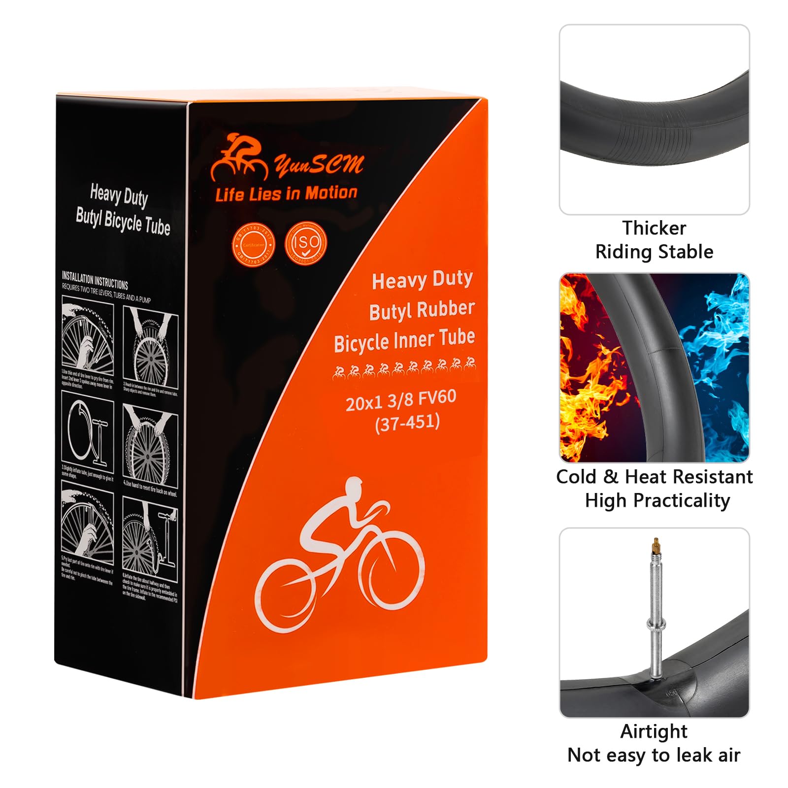 Amazon | YunSCM 2本,20 1 3/8 チューブ 肉厚,仏式バルブ60mm 高リムの