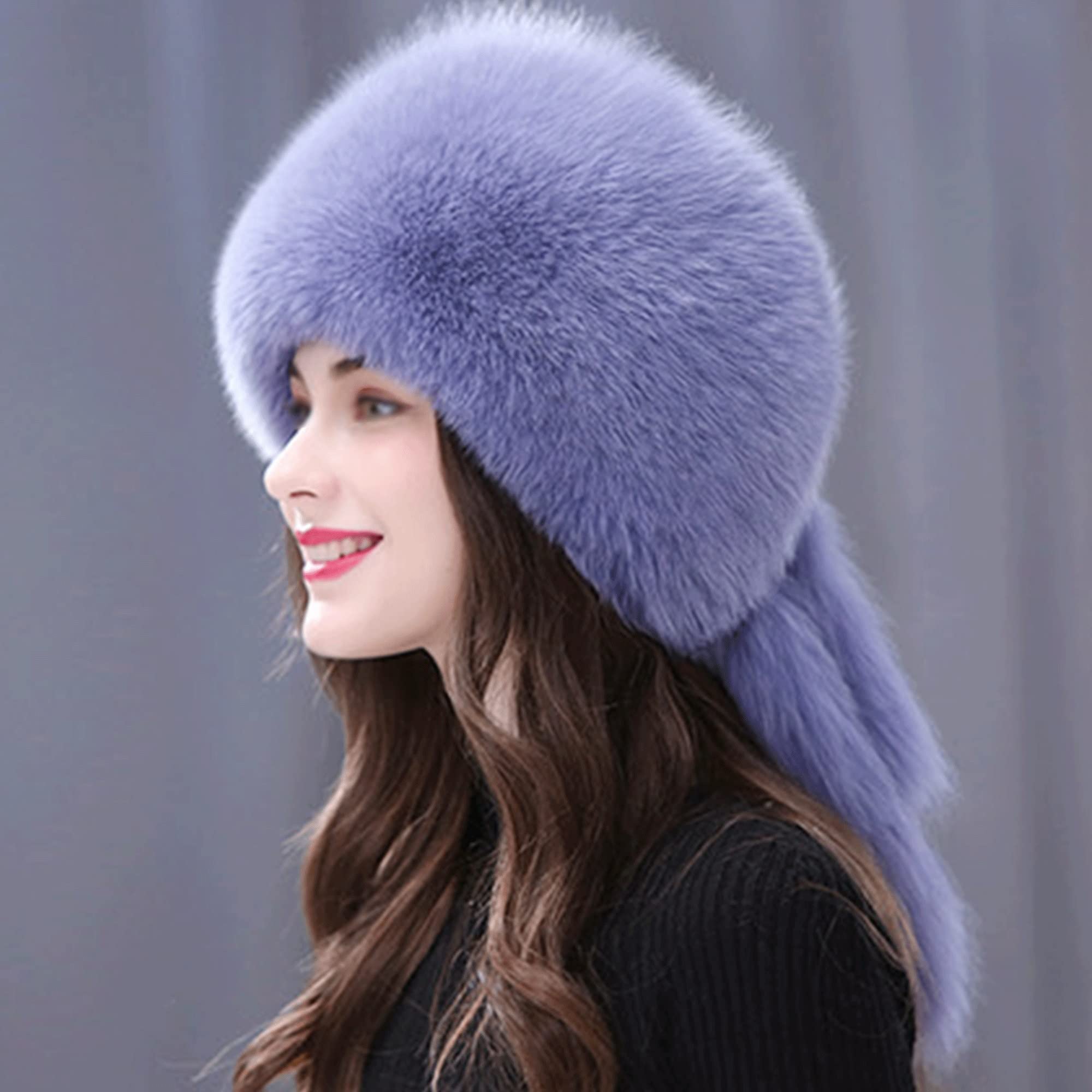 Amazon.co.jp: キツネの毛皮のトラッパーハット、女性用ファジー