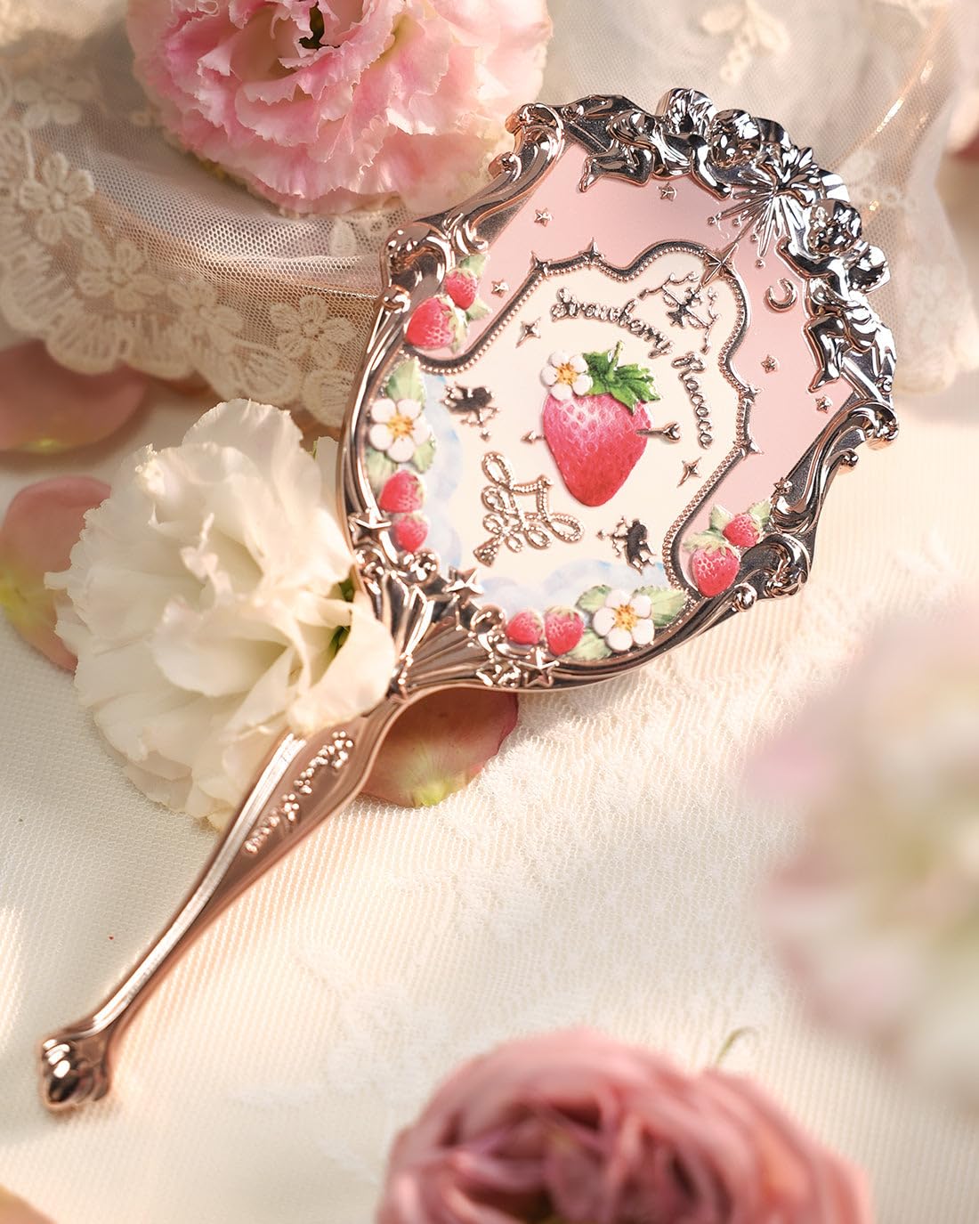 Flower Knows Hand Mirror,Portable Vintage,Durable Metal,Cute