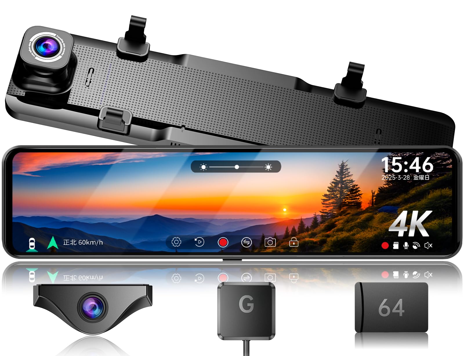 Amazon.co.jp: JADO ドライブレコーダー ミラー型 4K 12インチ