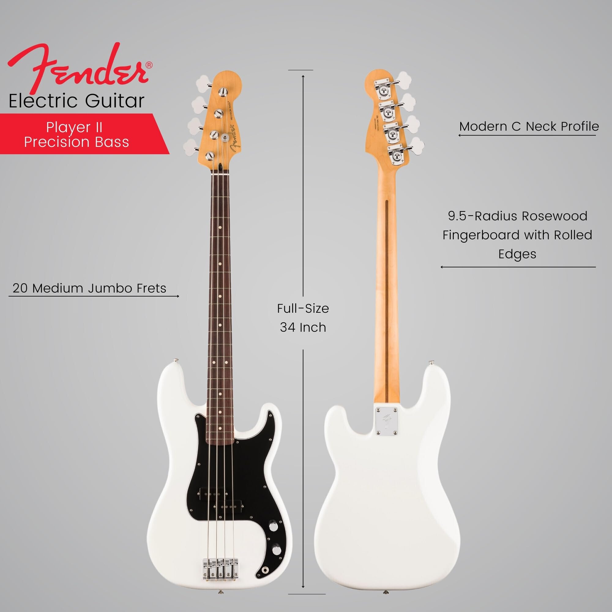 Amazon.com: Fender Player II Precision Bass - Polar White