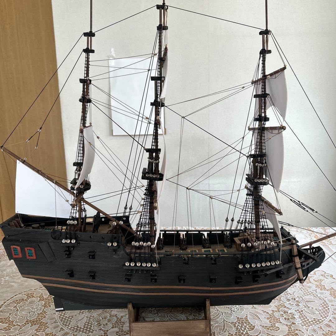 木製帆船模型(全てハンドメイド) 木製帆船模型 船台付き (帆船part2-U