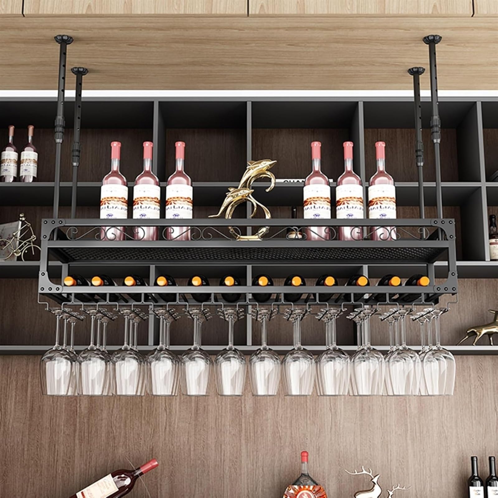 Amazon｜大型金属製アイアン棚収納、壁掛け式吊り下げウイスキーラック