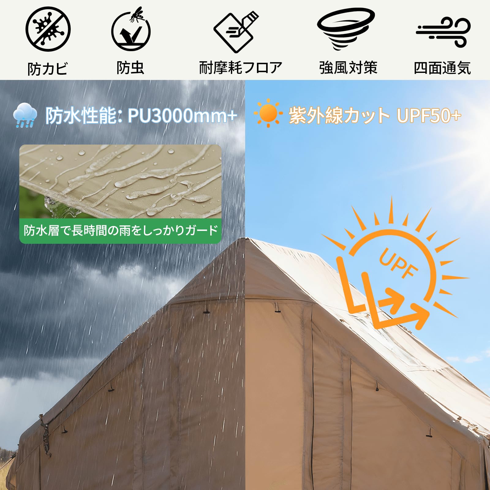 Amazon.co.jp: エアーテント 4人用 6.3㎡ 420Dオックスフォード