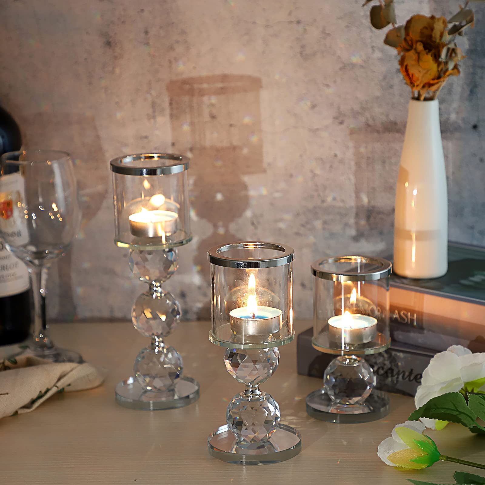 Amazon.co.jp: OwnMy クリスタルガラスキャンドルスティックホルダー 3