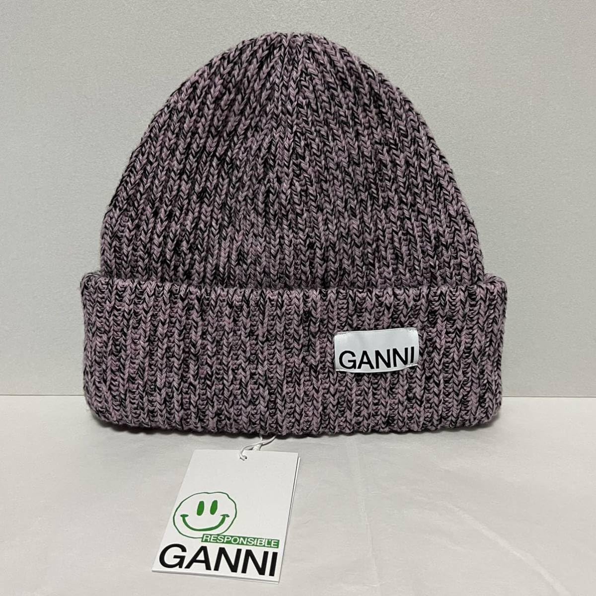 Amazon.co.jp: Ganni ガニー リブ ロゴパッチ ニット帽 ニットキャップ