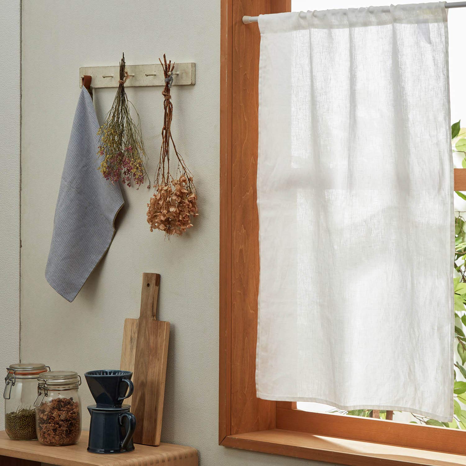 Amazon｜[ベルメゾン] カフェカーテン 洗える フレンチ リネン 小窓
