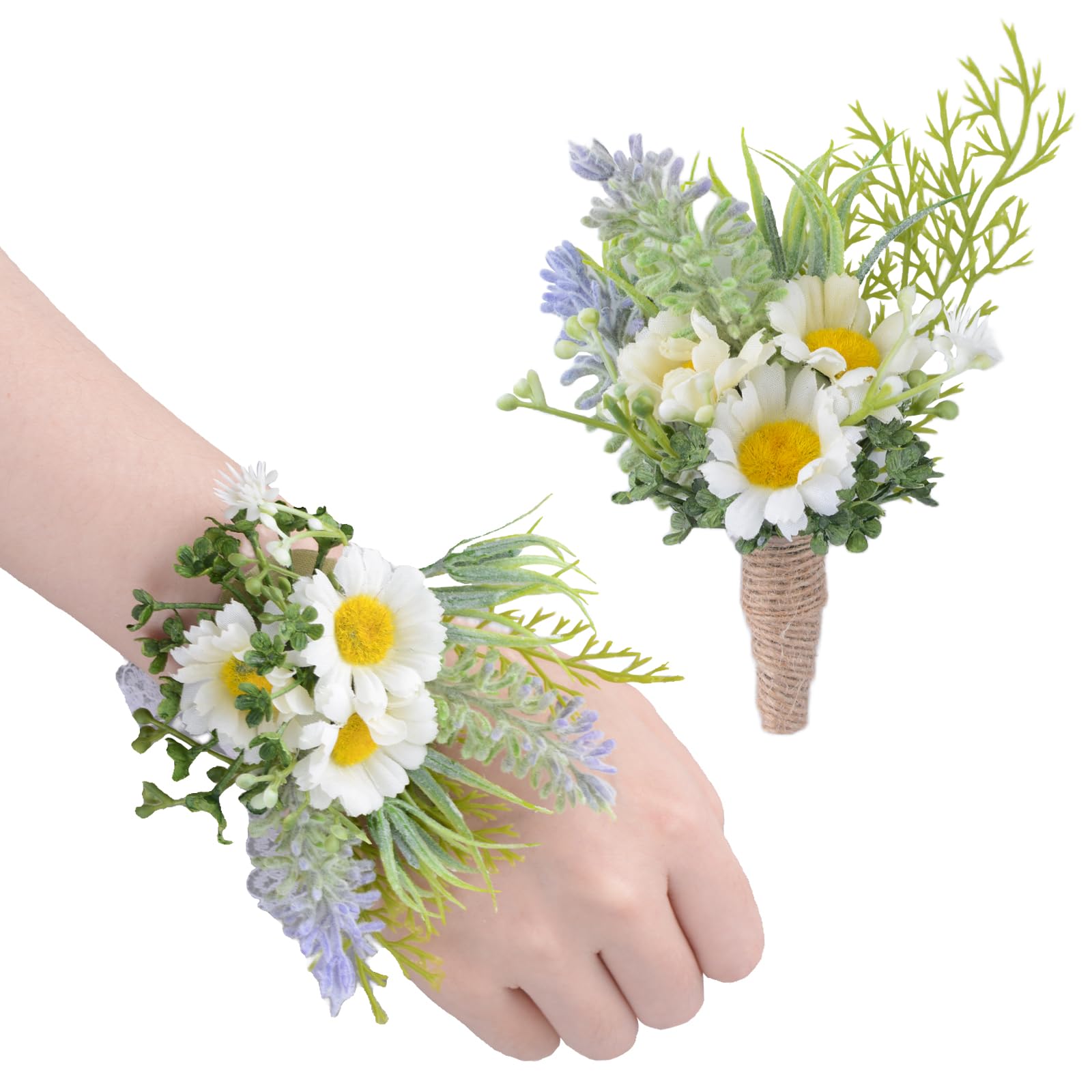 Amazon.com: URROMA 2Pcs White Daisy Corsage Wrist Flower Set