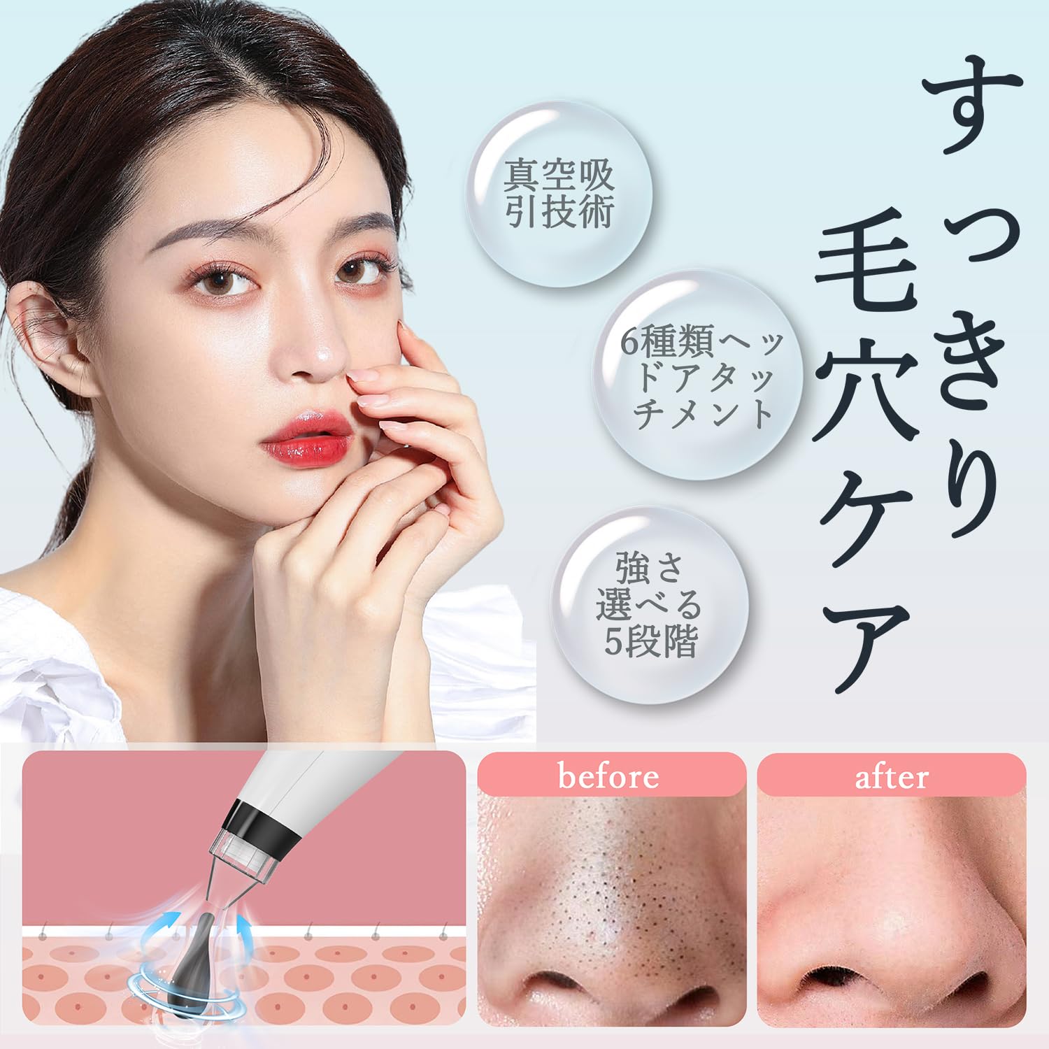 Amazon.co.jp: 【2024年登場】毛穴吸引器 毛穴洗浄 毛穴ケア 6種類吸引