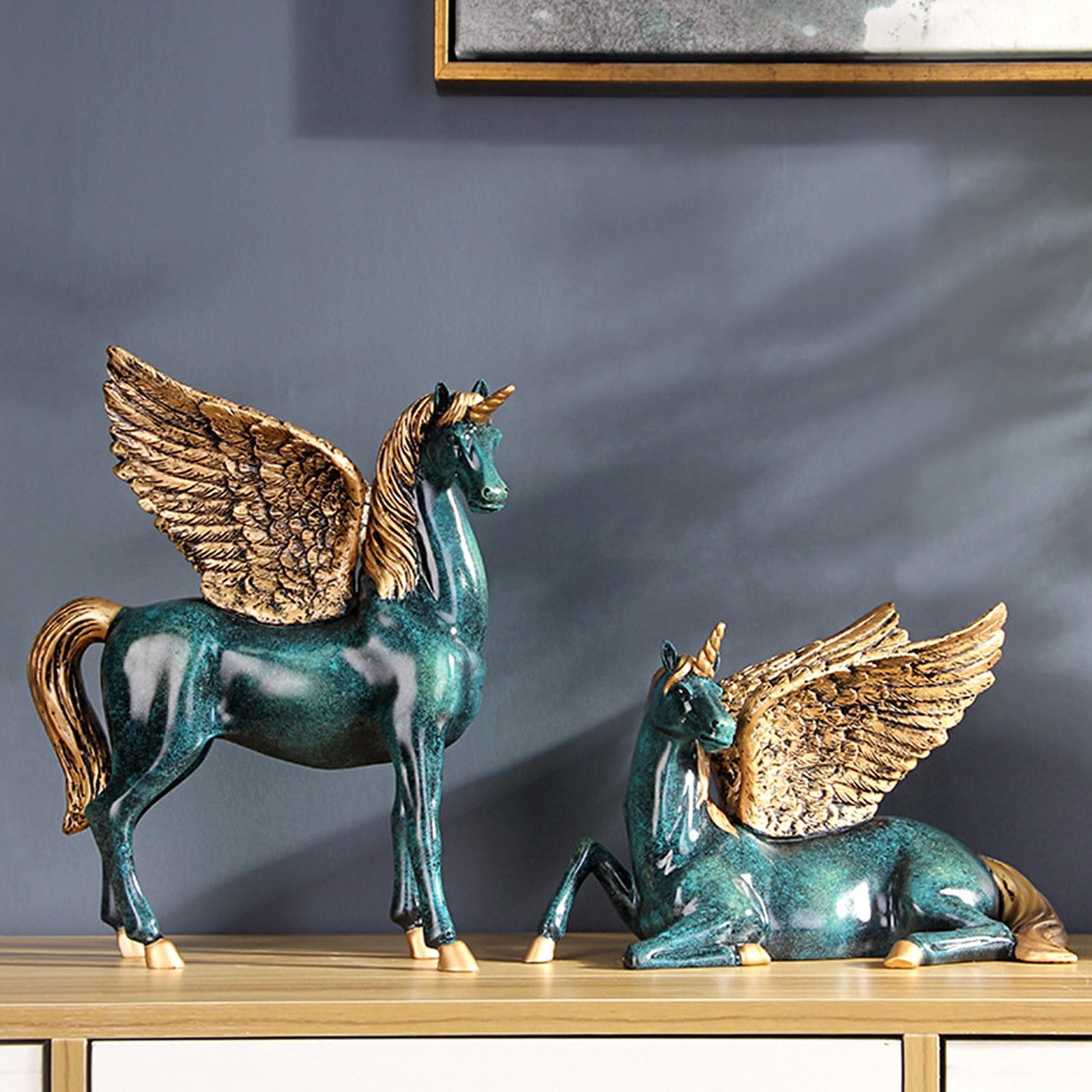 Amazon.co.jp: 装飾像 - ペガサス馬像ユニコーンテーブル彫刻、翼の