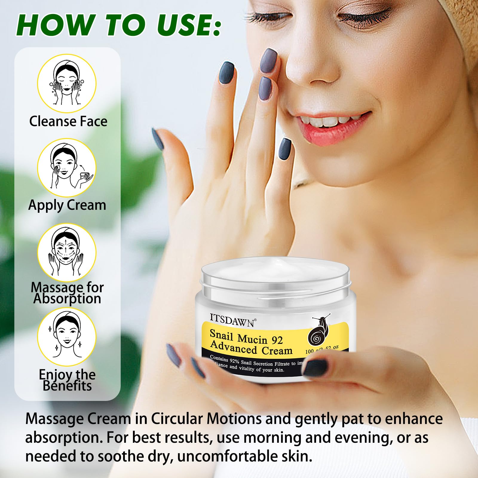 Amazon.com: ITSDAWN Snail Mucin 92% Repair Cream 100g, Face