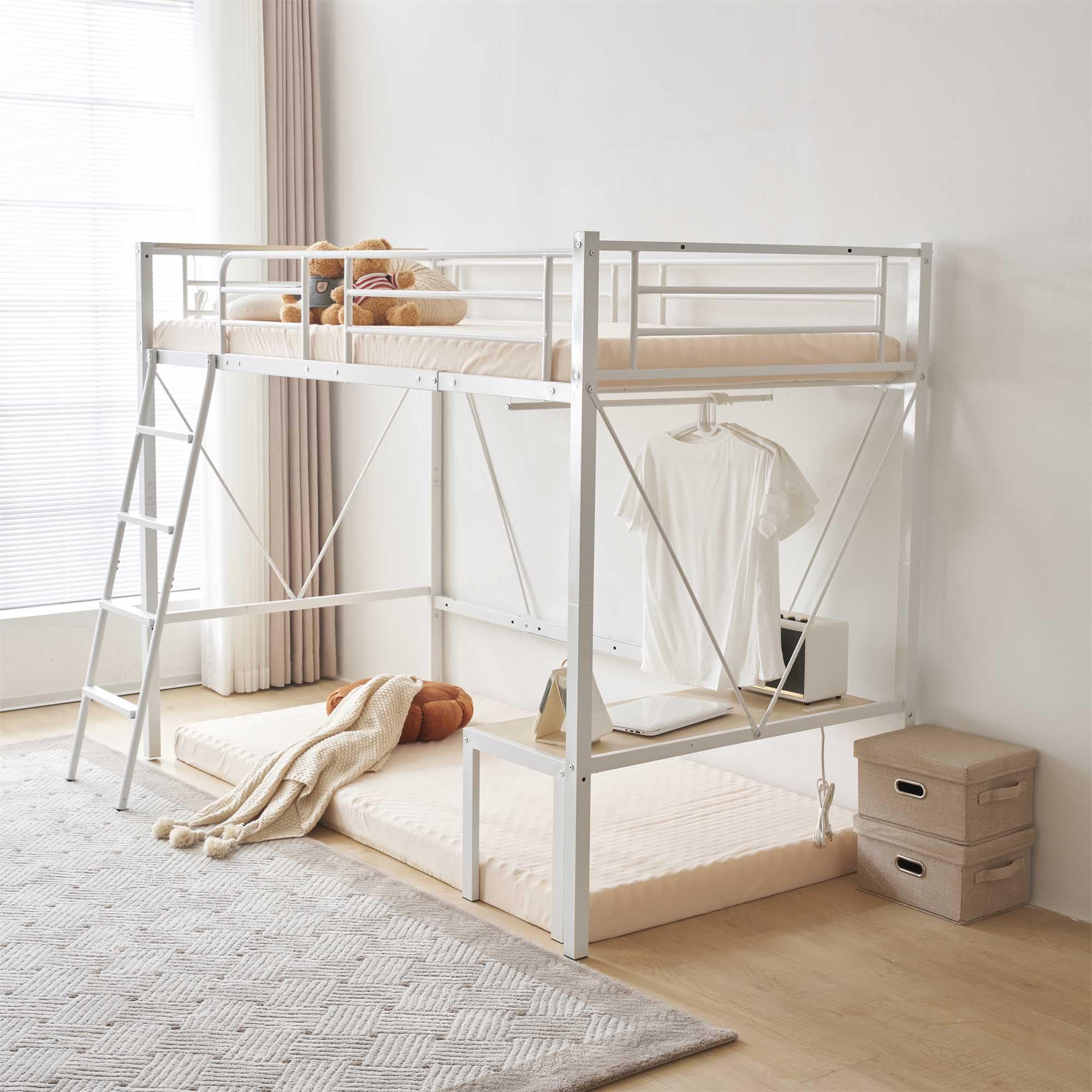 Amazon｜【150cm ミドルタイプ】シングルロフトベッド｜可動ローデスク