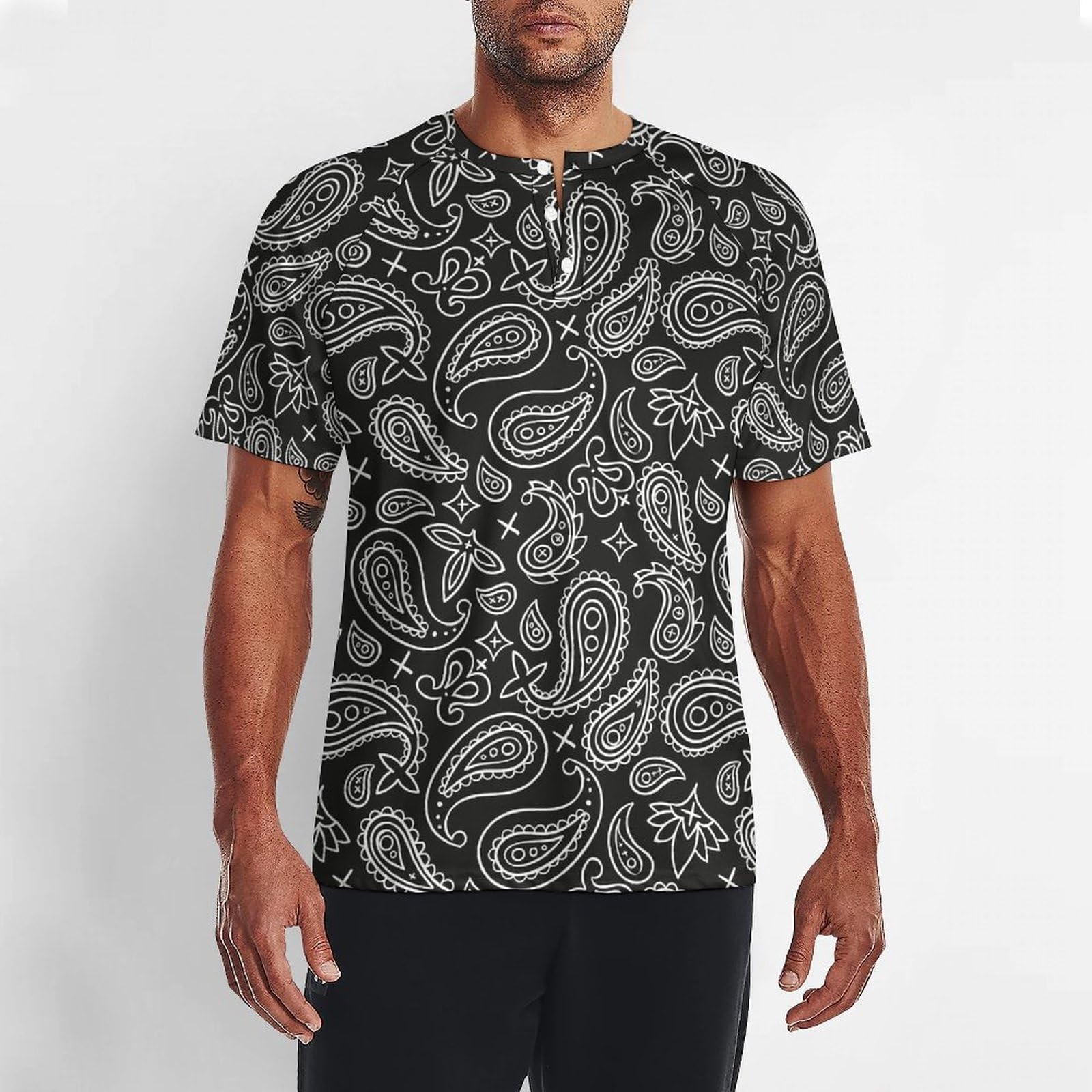 Amazon.co.jp: シャツ メンズ ペイズリー柄 ヘンリーネック ラグラン