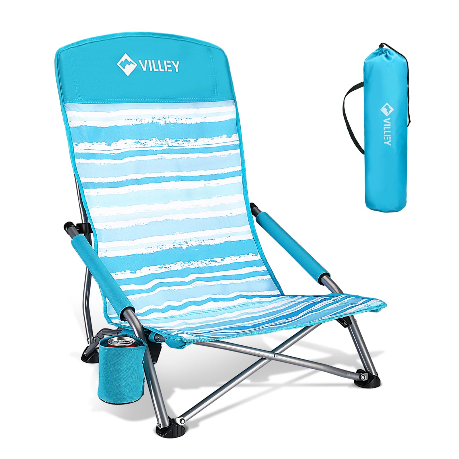 Amazon.com - VILLEY Low Beach Chair, High Back Folding Chair for