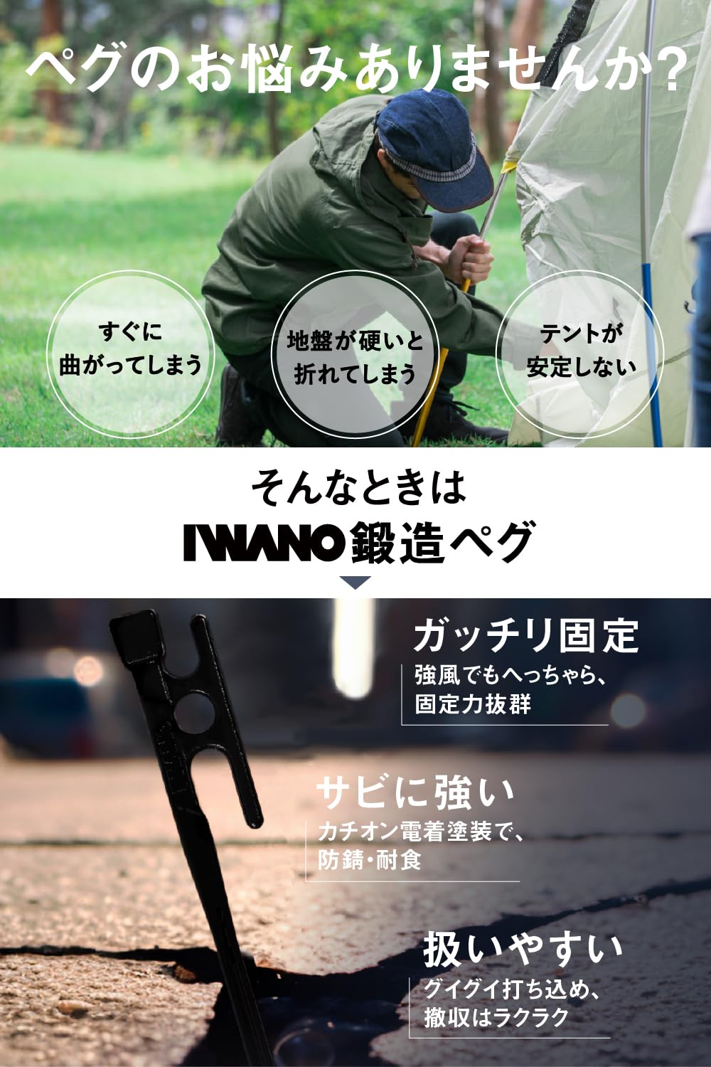 Amazon | [ IWANO ] 鍛造ペグ 30cm 日本製 [抜かない限り抜けません