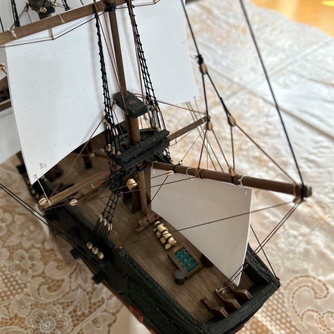 木製帆船模型(全てハンドメイド) 木製帆船模型 船台付き (帆船part2-U