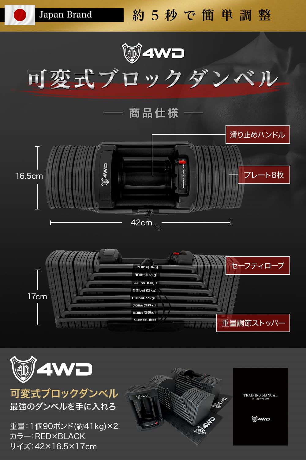 Amazon | 4WD 可変式ダンベル 20kg / 40kg アジャスタブルダンベル 2個