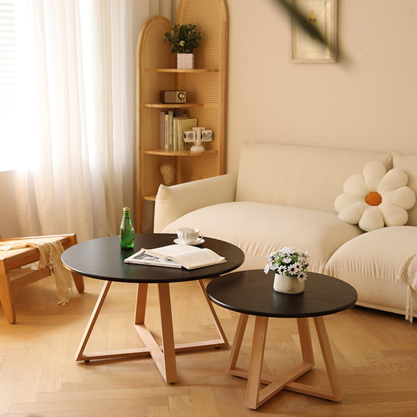 Amazon.co.jp: ラウンドローテーブル2点セット、リビングルーム用