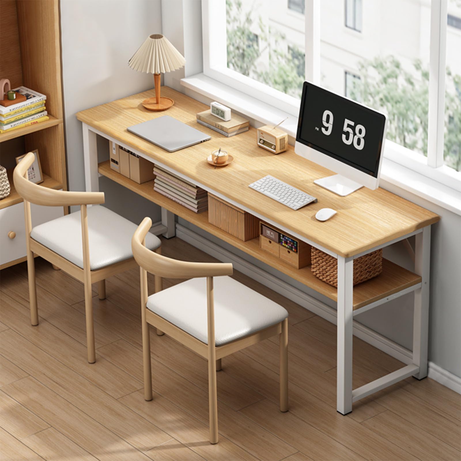 Amazon.co.jp: ホワイトフレーム+木製テーブル - シンプルで頑丈、組立