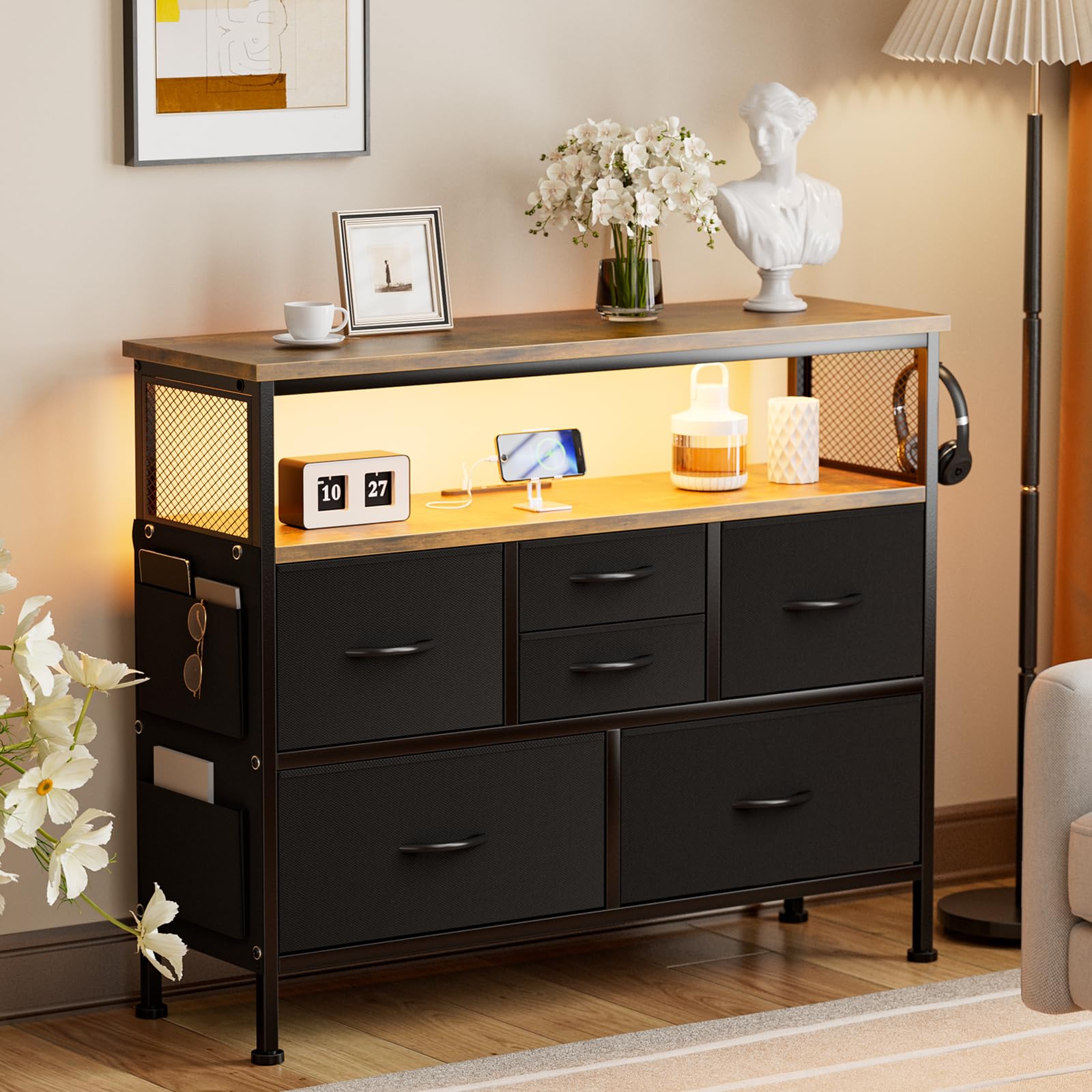 Amazon｜IKIFLY チェスト収納 箪笥 棚付き リビング収納チェスト