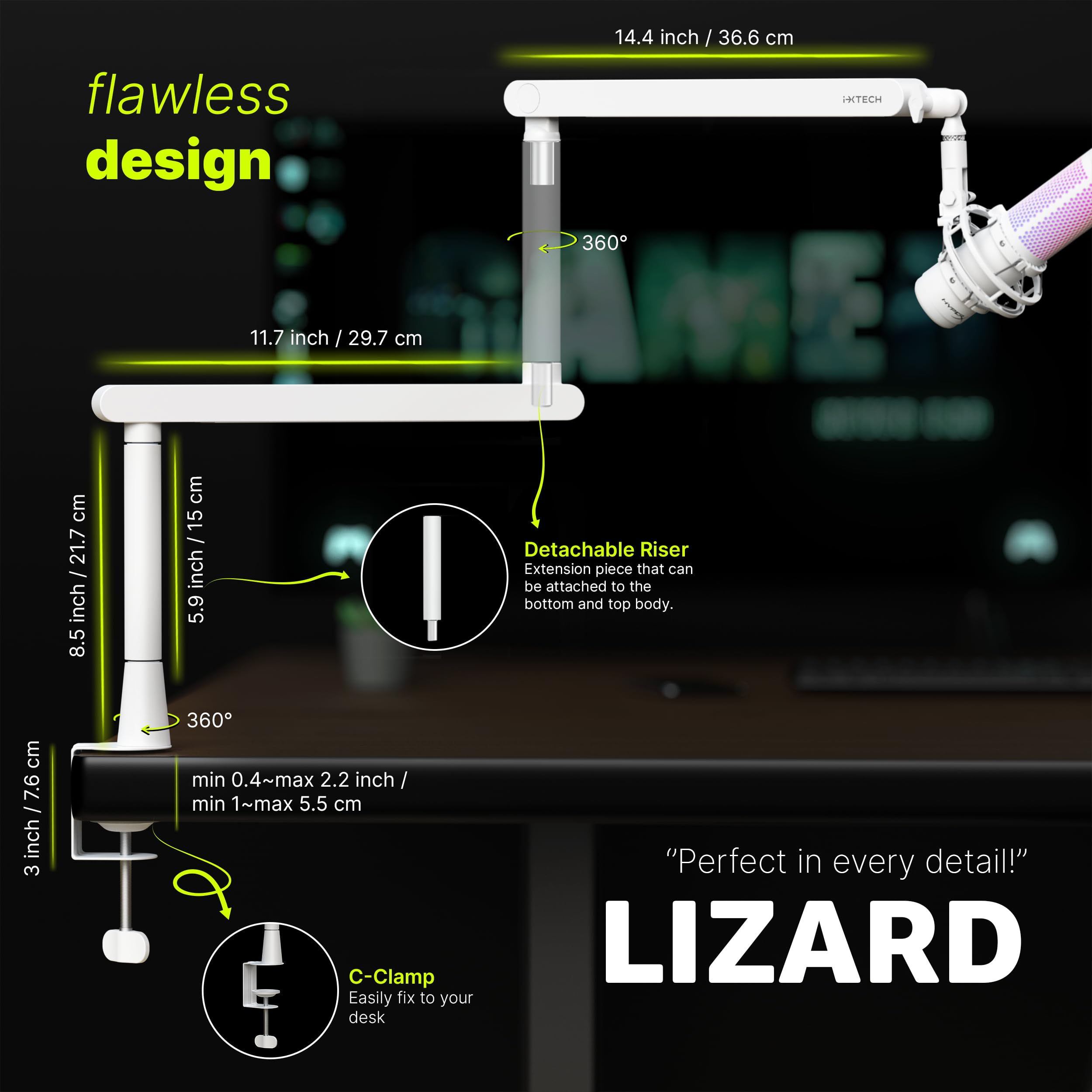 Amazon | IXTECH ホワイト マイクブームアームスタンド 薄型ブーム