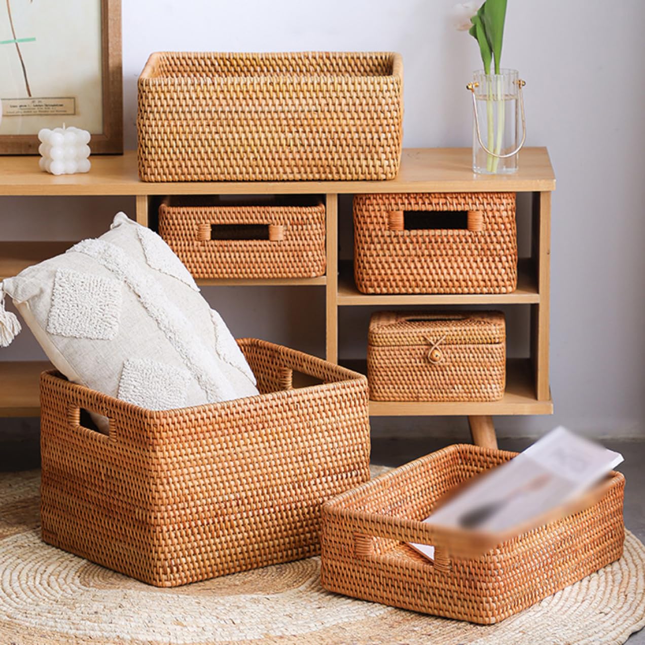 Amazon｜MJKQ9 収納かご 大容量 収納ボックス 籐 ラタン 36*25*26cm