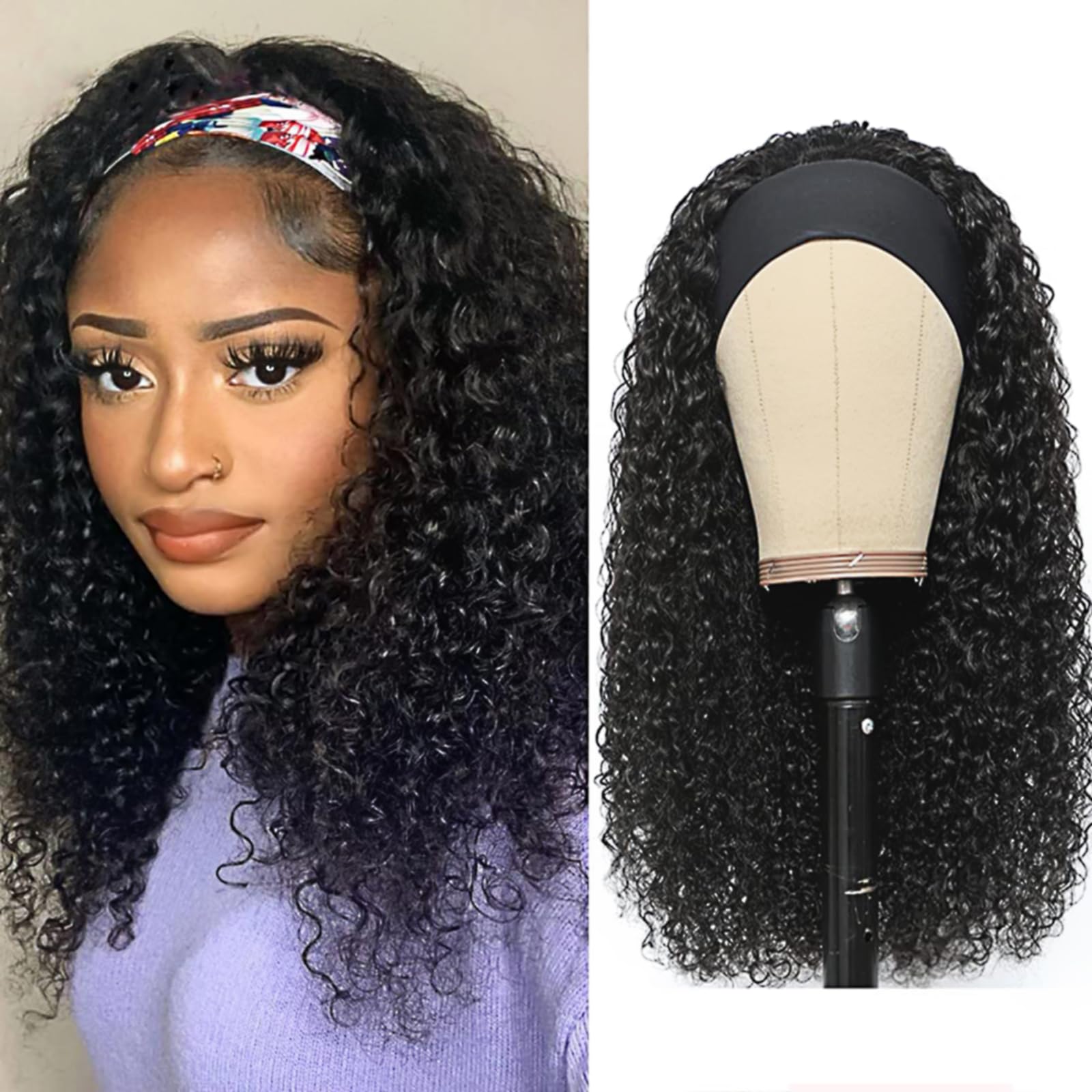 Amazon.com : XSY Headband Wig Human Hair Deep Wave 16 Inch