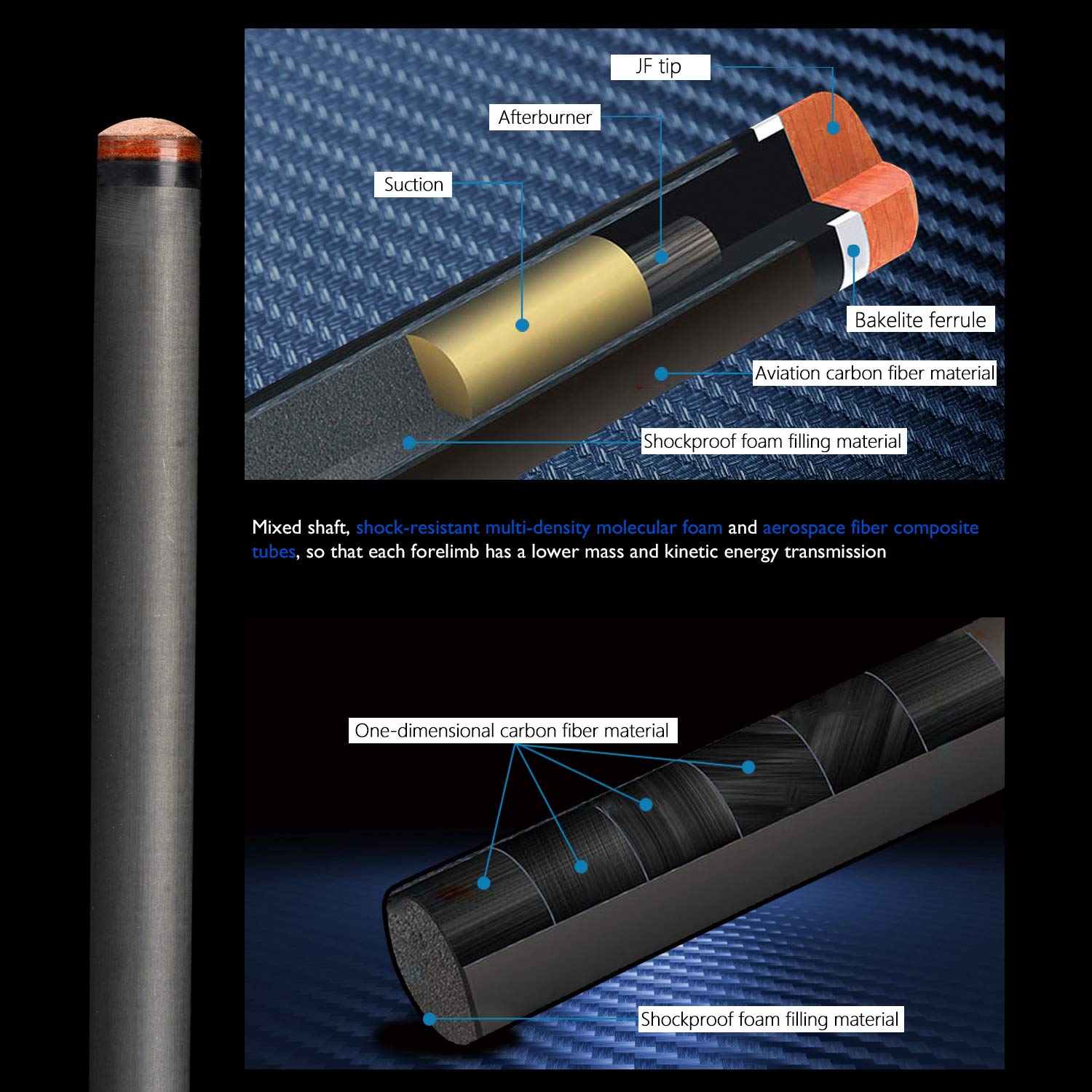 Amazon.co.jp: KONLLEN ビリヤード シャフト カーボン プールキュー
