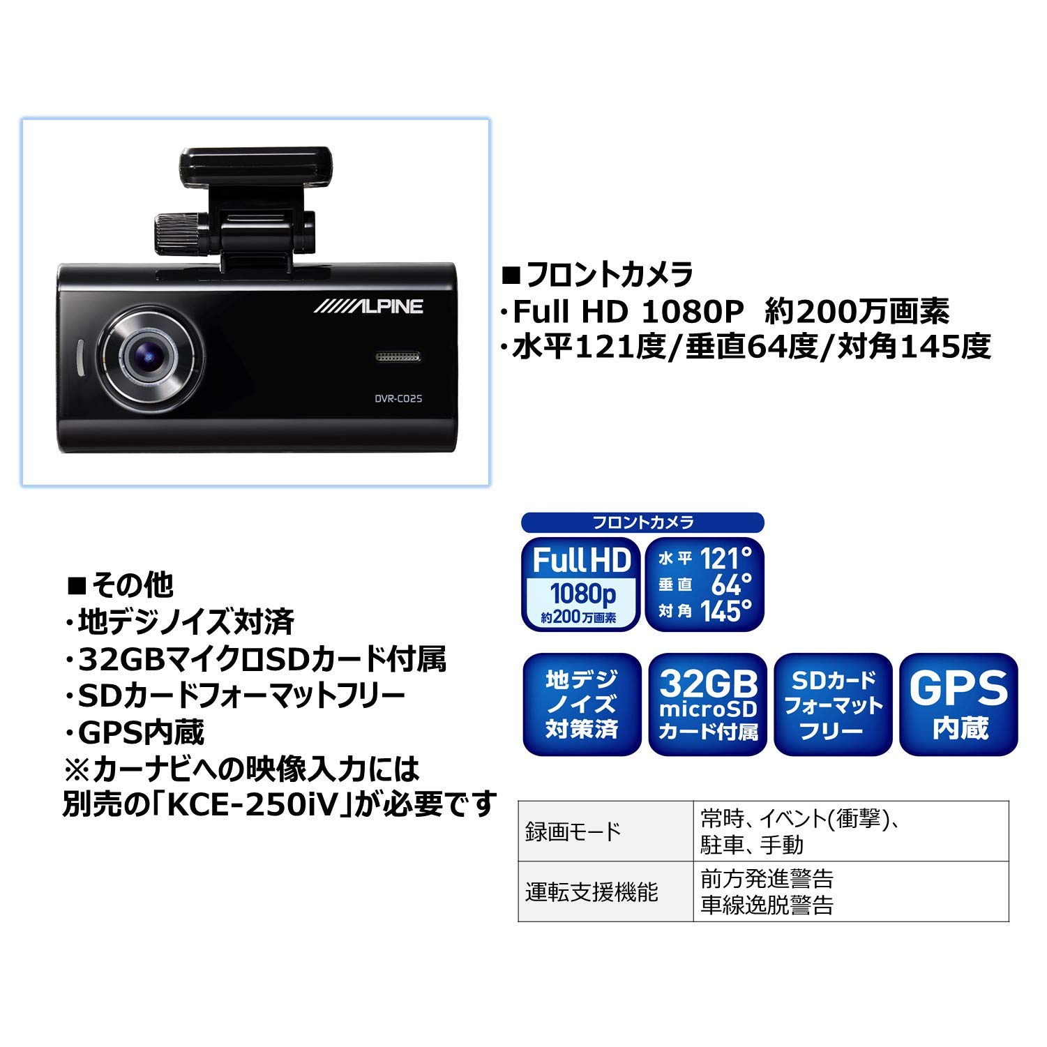 Amazon.co.jp: ALPINE(アルパイン) フロントカメラドライブレコーダー