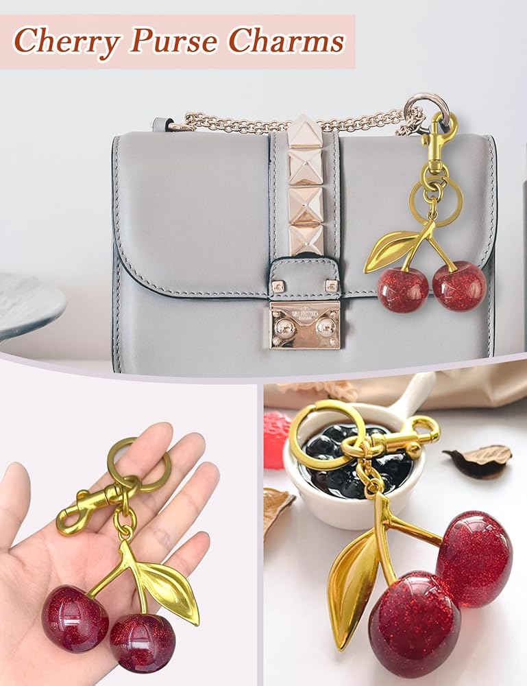 Amazon.co.jp: sawjow チェリーバッグチャーム、ハンドバッグ用パース