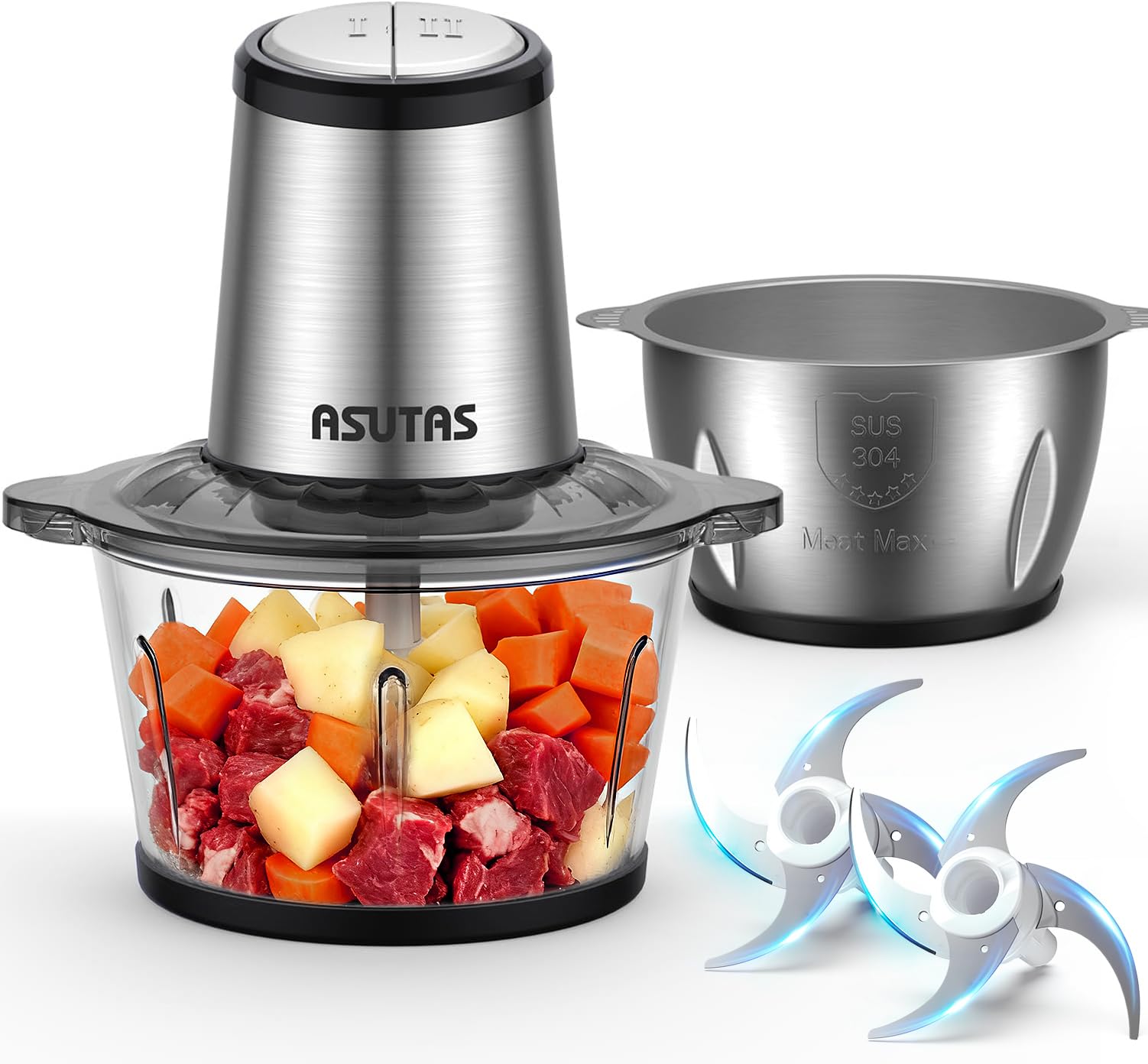 Amazon.co.jp: ASUTAS フードプロセッサー 2L大容量 【2ボウル】 1台5