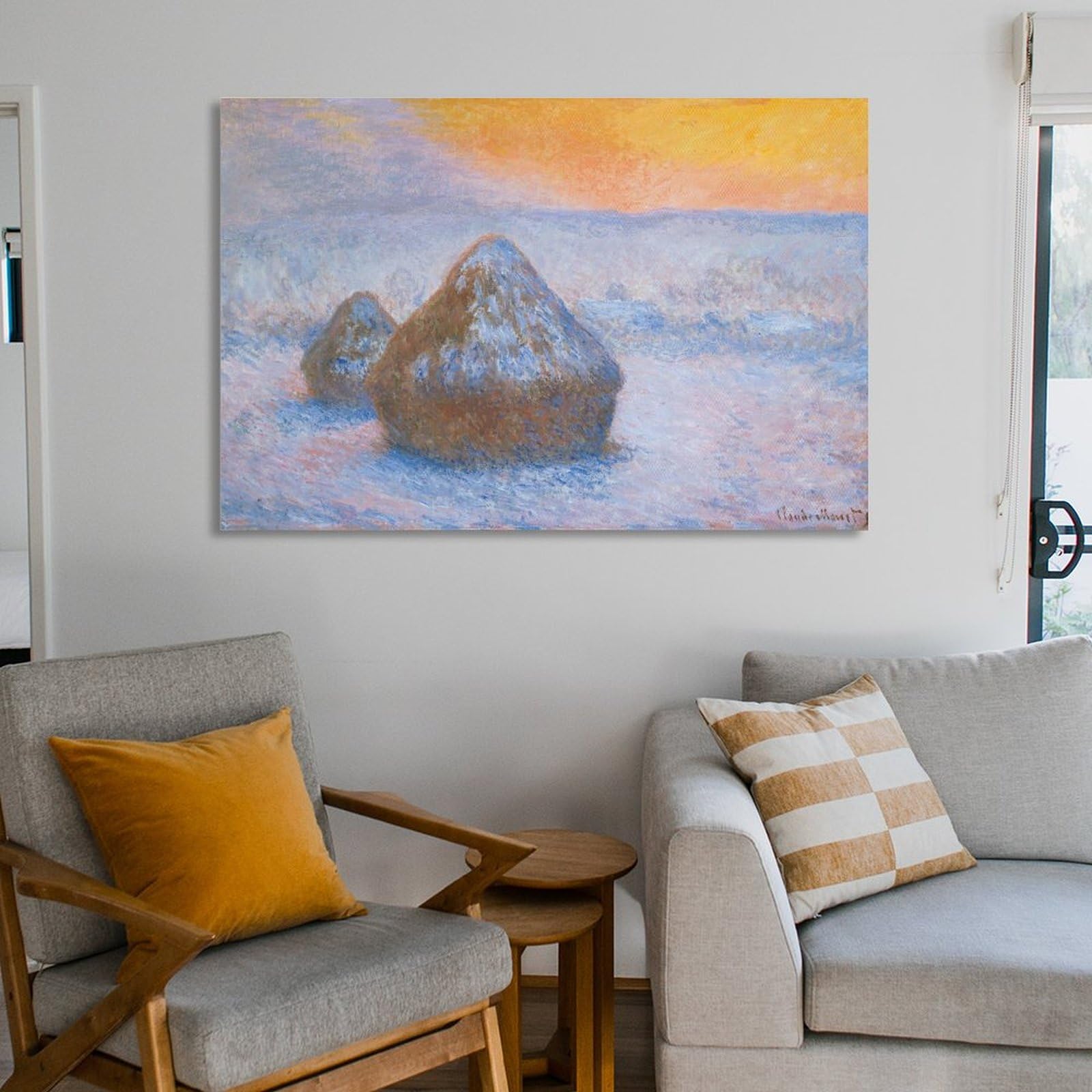 Amazon.co.jp: クロード・モネ 積みわら、日没、雪の効果 ホーム装飾