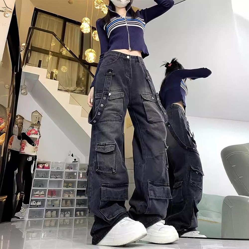 FEUSEUZ Gothic Work Pants Women's Hip-hop Street Multi Pocket