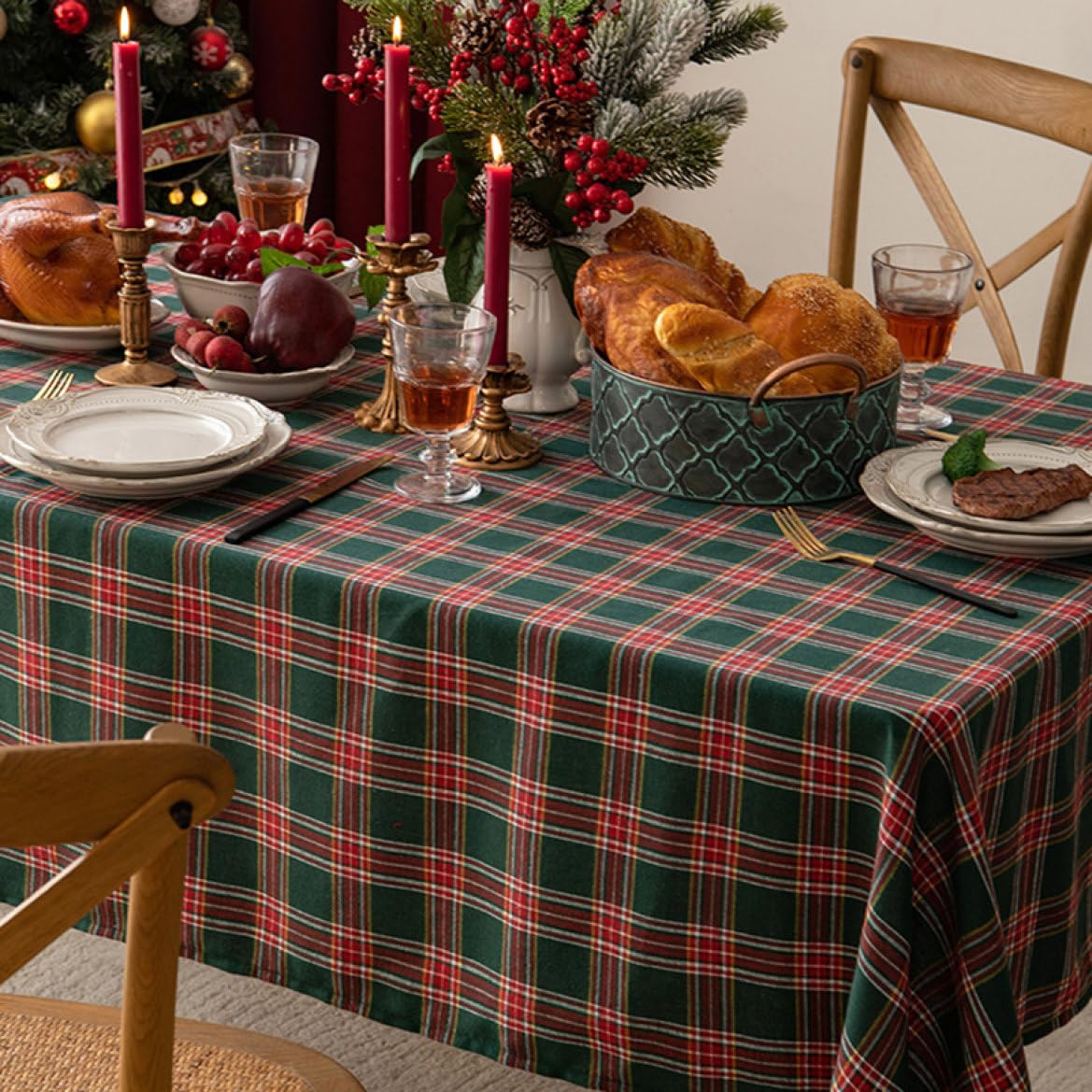 Amazon｜長方形 クリスマス チェック柄 テーブルクロス クラシック 90