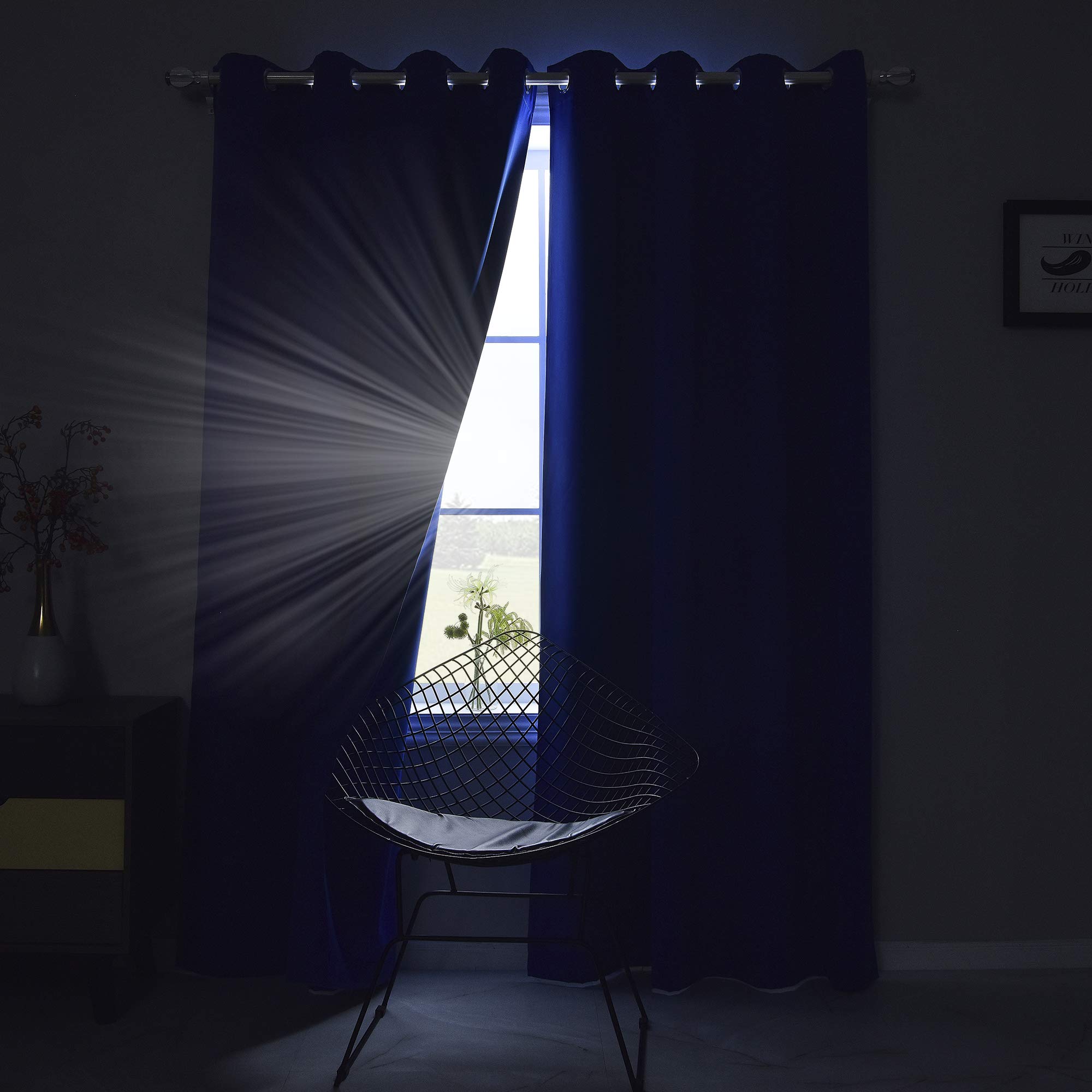 Amazon｜ロイヤルブルー遮光カーテン 断熱 キッチン用 遮光カーテン 長