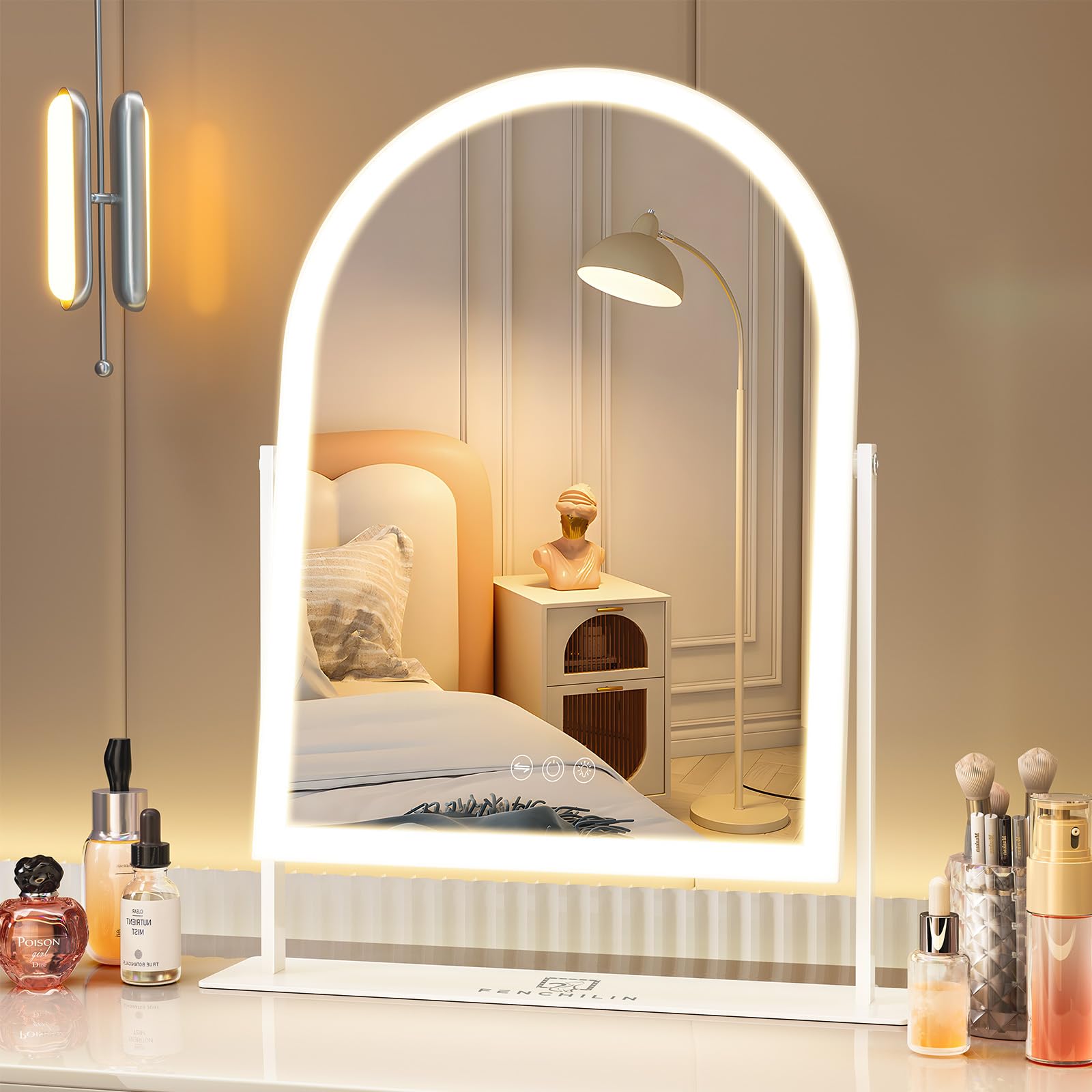 Amazon.co.jp: FENCHILIN 女優ミラー 卓上鏡 ハリウッドミラー アーチ