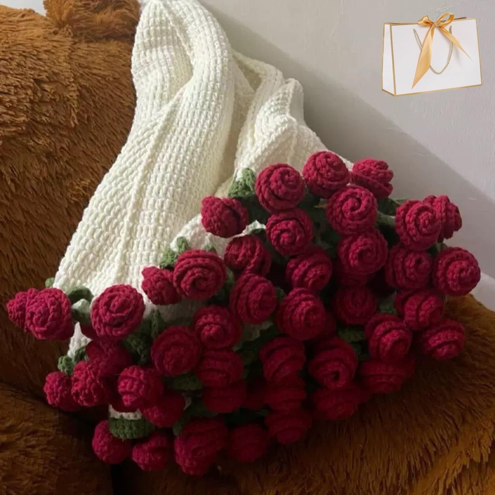 Amazon｜フラワーブーケブランケット かぎ針編みの花 バラ