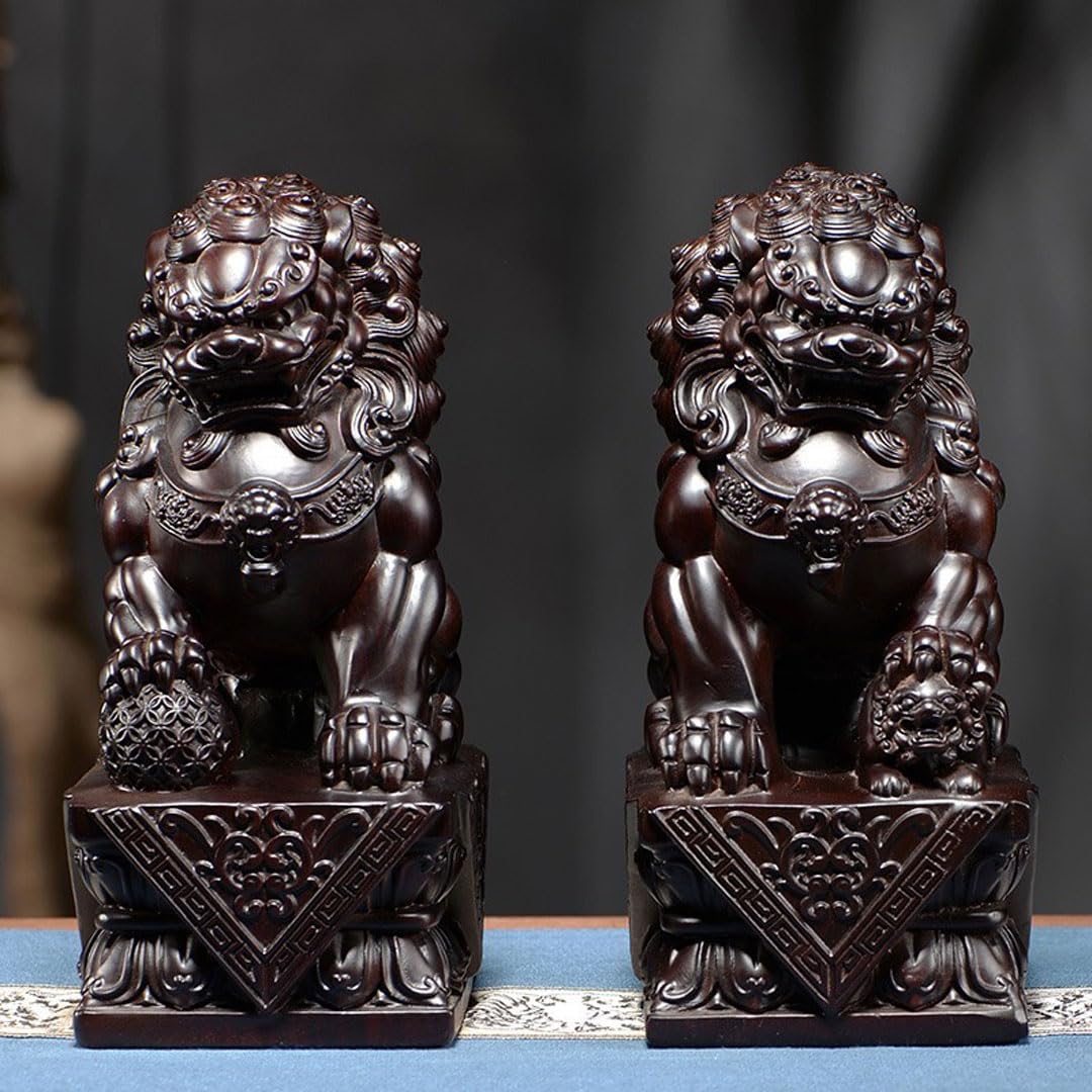 Amazon.co.jp: 木彫り 置物 狛犬（木製：黒檀木）開運・魔よけアイテム