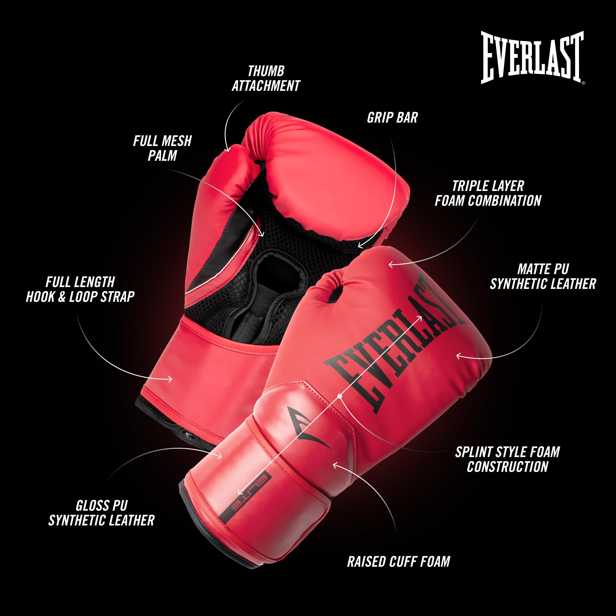 Amazon | Everlast Elite 2 Boxing Gloves (Red, 16oz) | Everlast